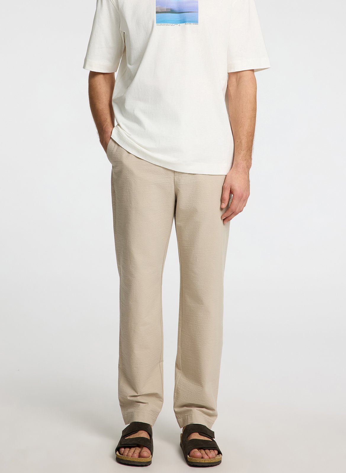 Straight-leg organic cotton-blend pants SELECTED