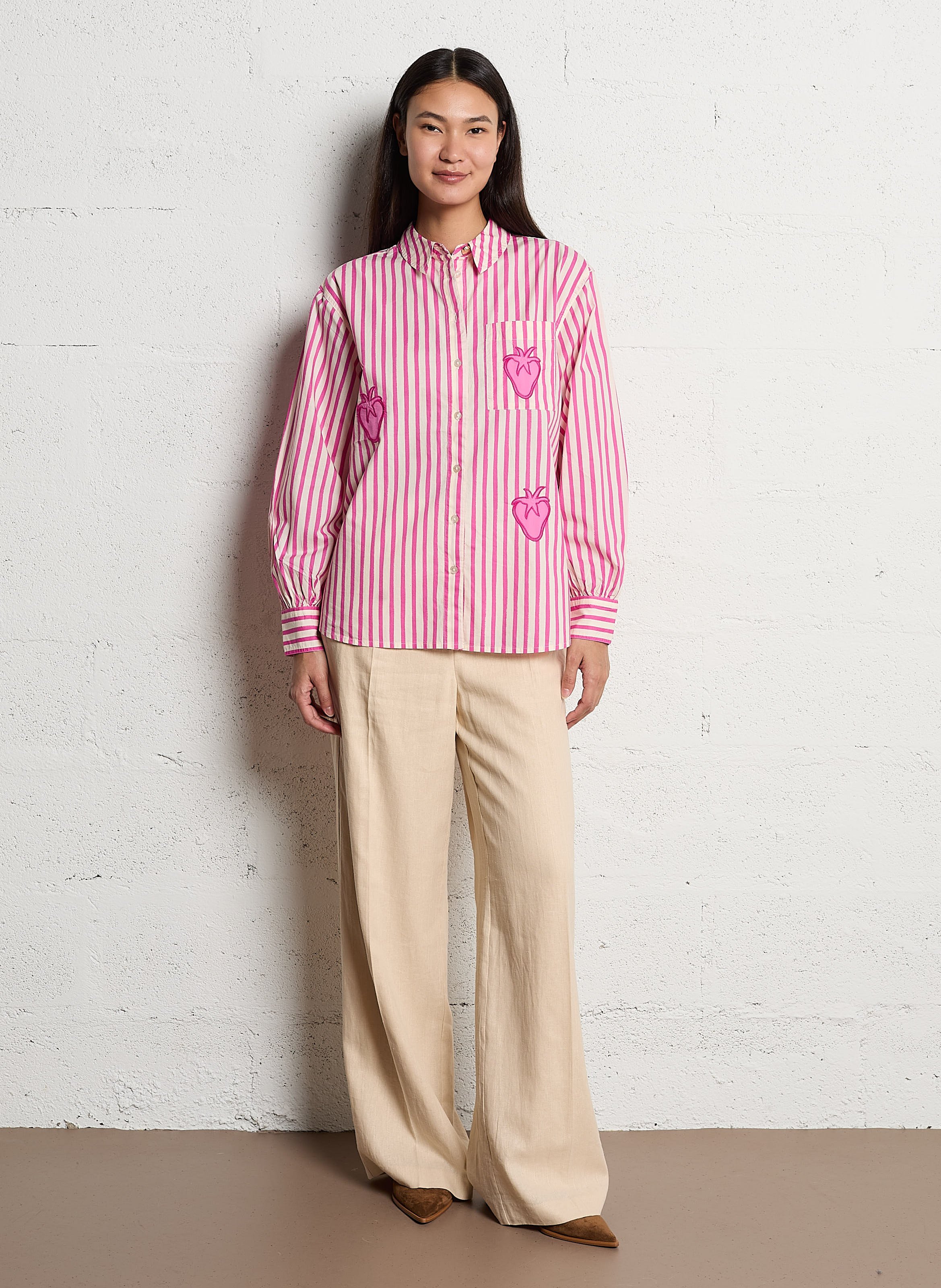 Striped organic cotton shirt with classic collar FABIENNE CHAPOT Pink
