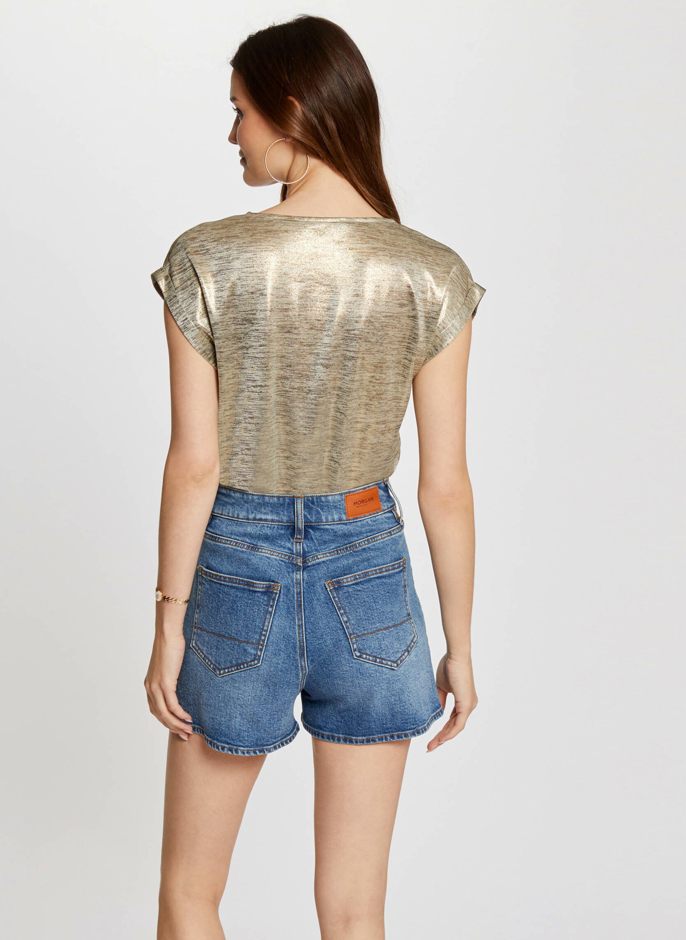Tee-shirt manches courtes métallisé MORGAN Doré