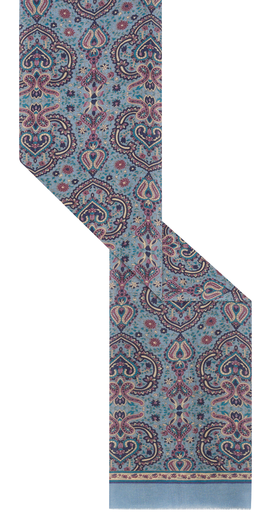 Echarpe imprimée en laine et en soie PABLO Bleu