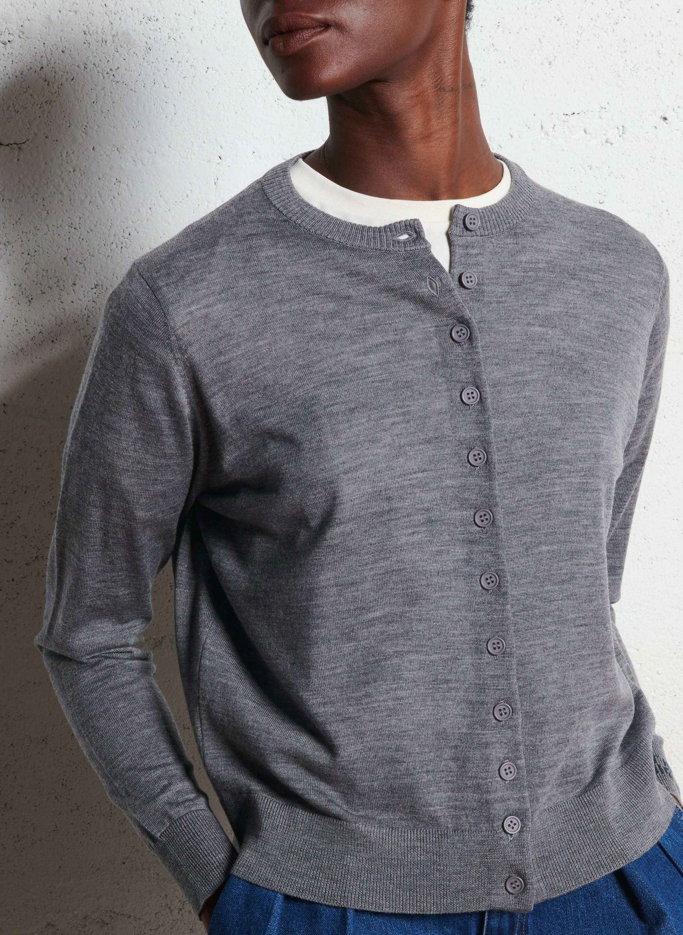 Gilet col rond en laine THE TINY BIG SISTER Gris