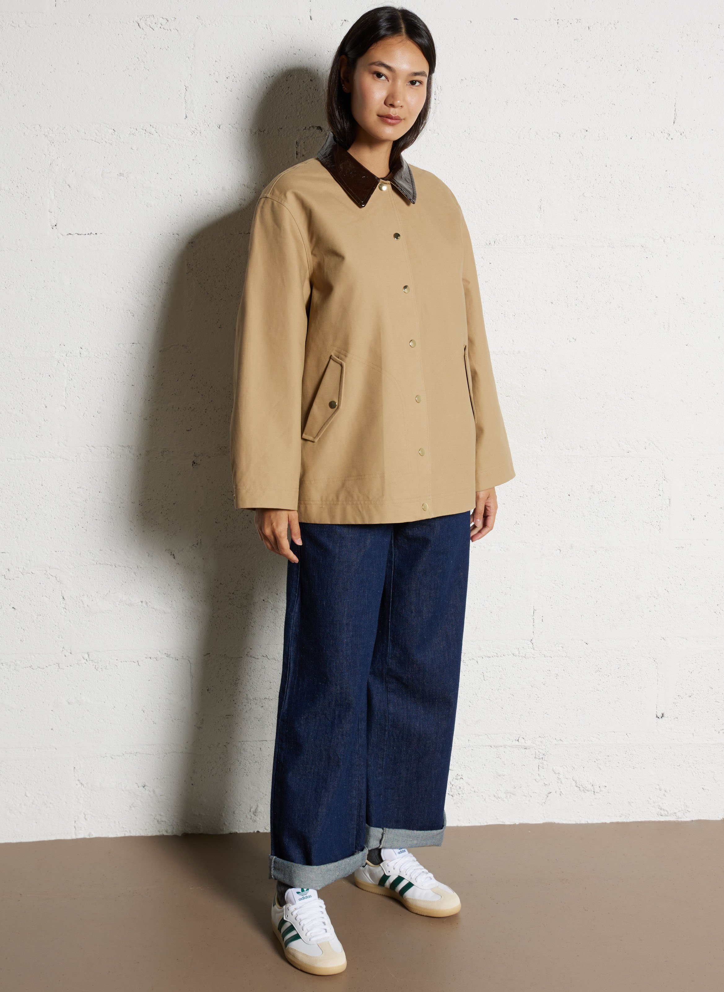 Cotton coat with classic collar DES PETITS HAUTS Beige