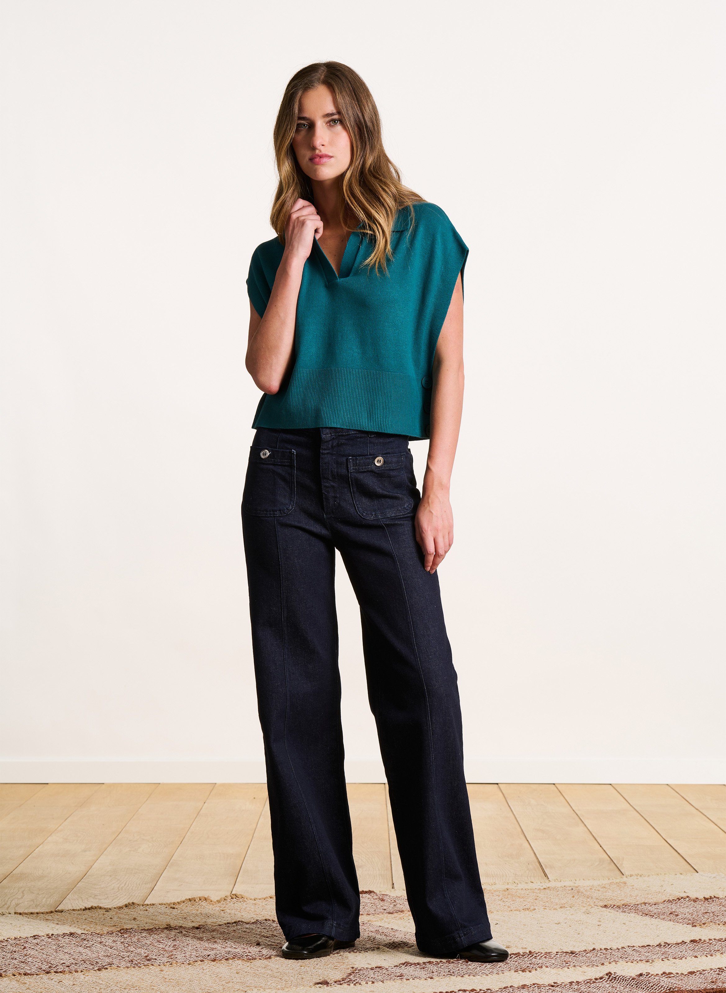 Jean large en coton bio mélangé LA FEE MARABOUTEE Bleu