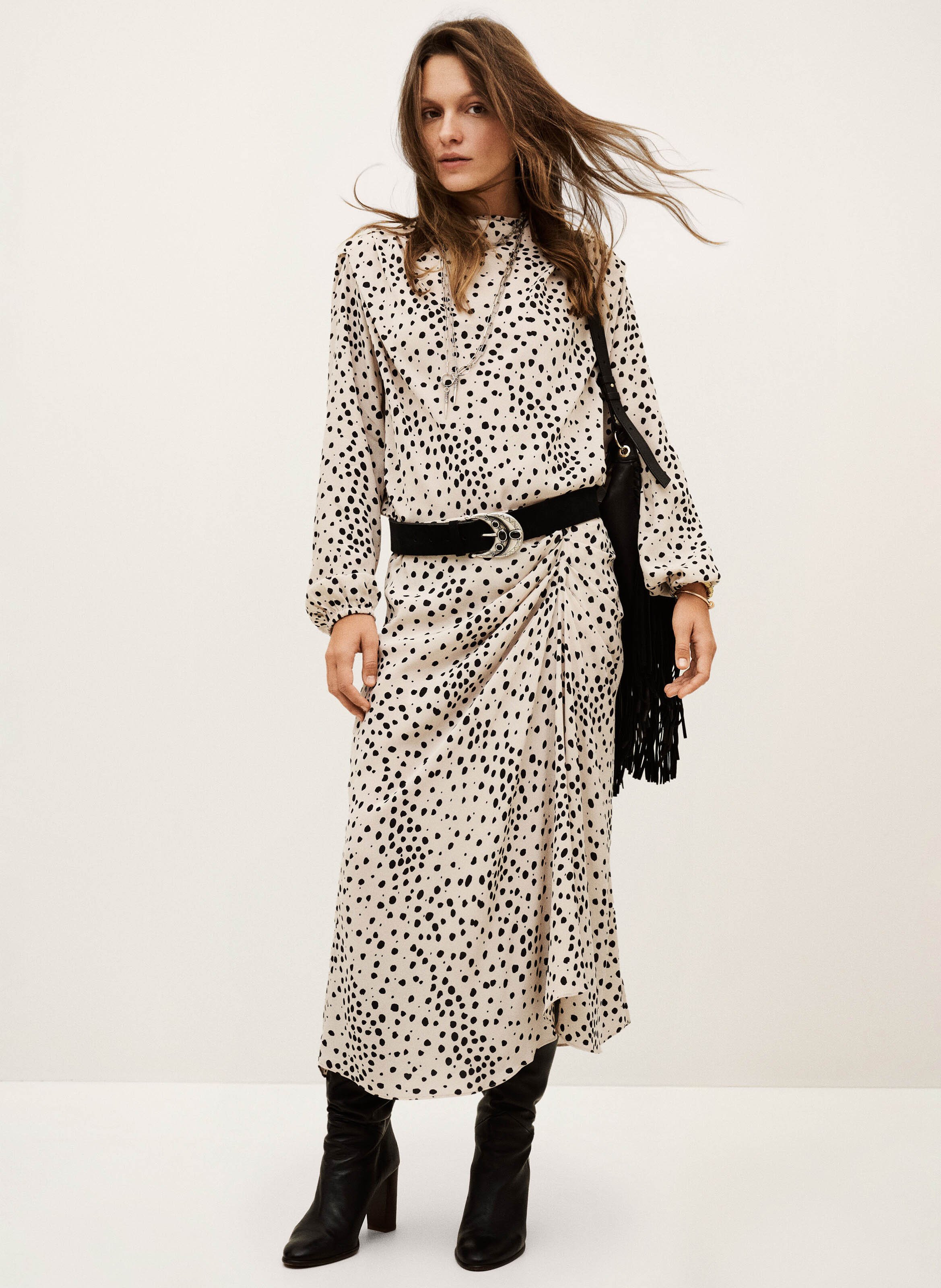 Jupe midi droite motif pois BA&SH Beige