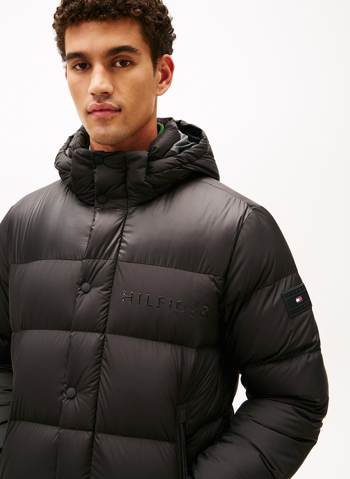 Doudoune col montant unie à capuche TOMMY HILFIGER Noir