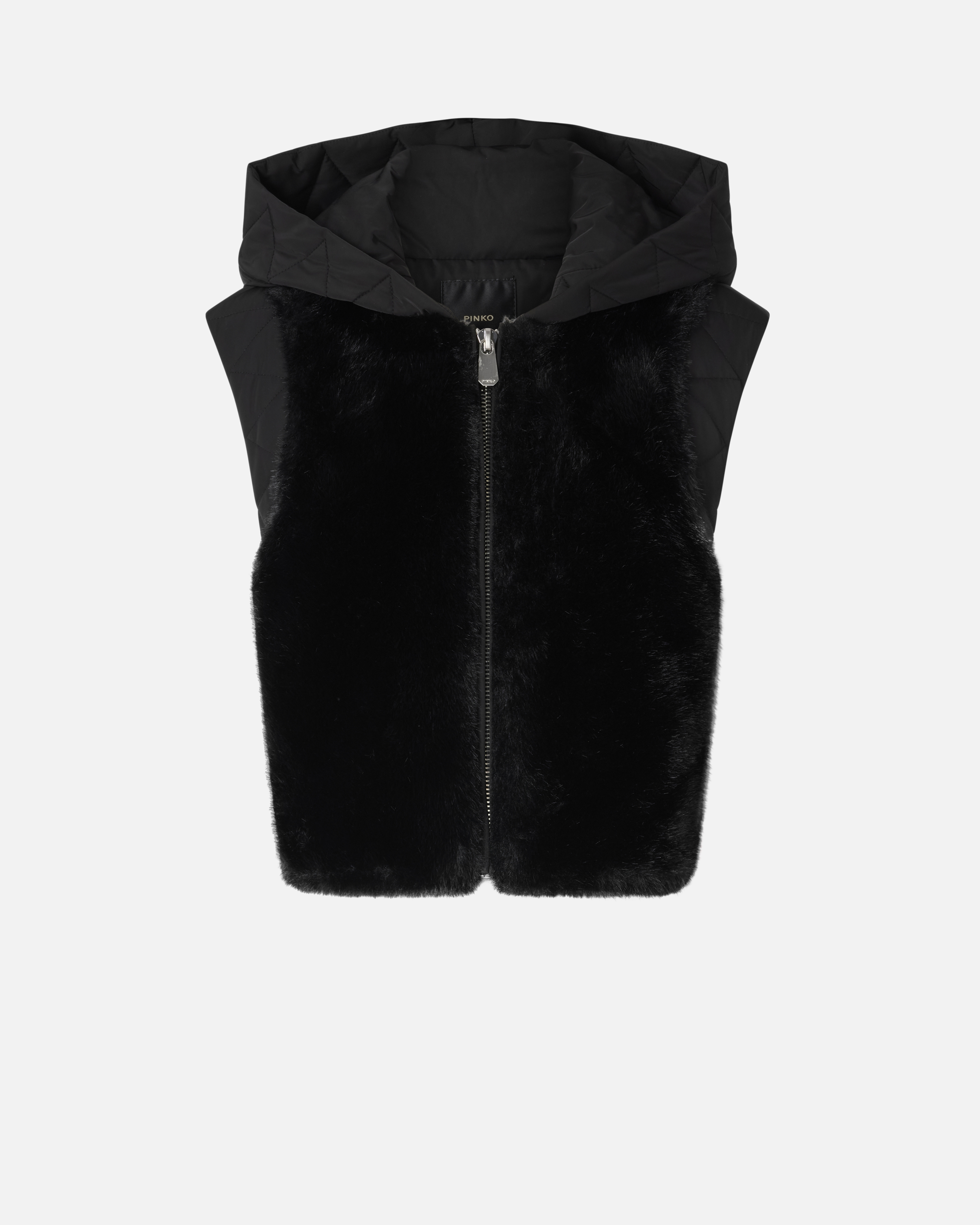 Padded faux fur hooded vest PINKO Black