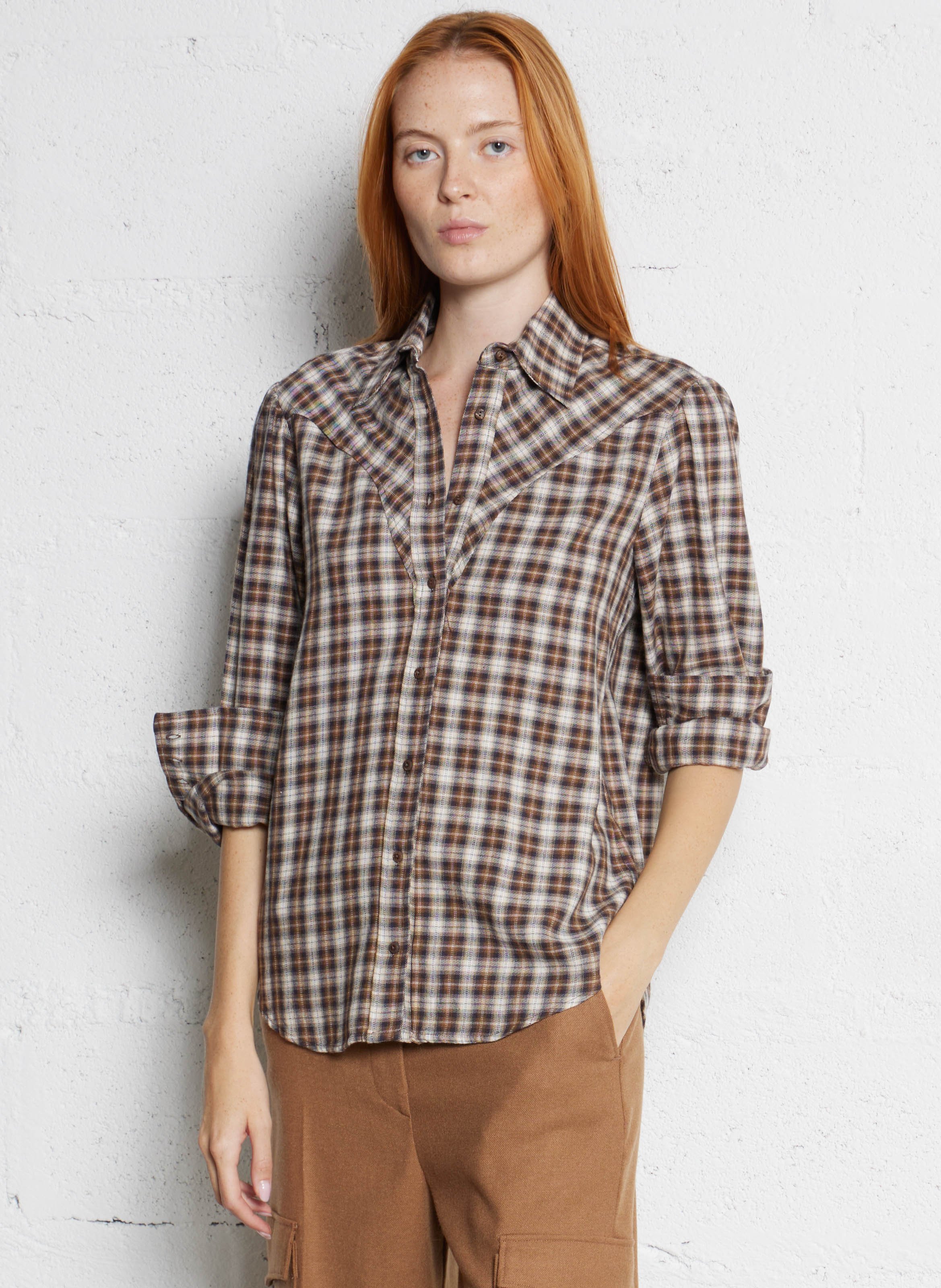 Chemise droite col classique à carreaux DIEGA Marron