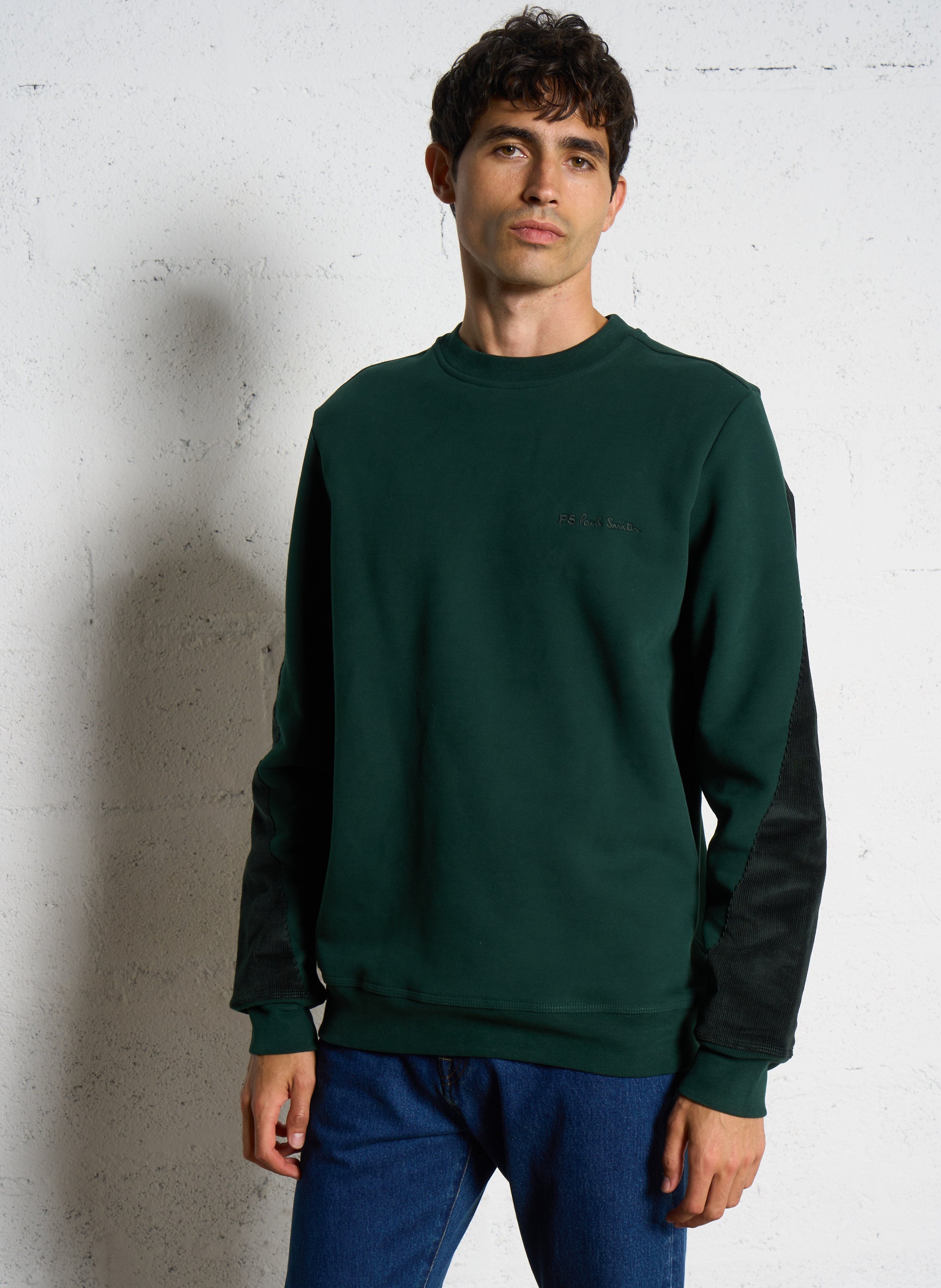 Straight fit round neck ribbed corduroy cotton sweatshirt PAUL SMITH Green