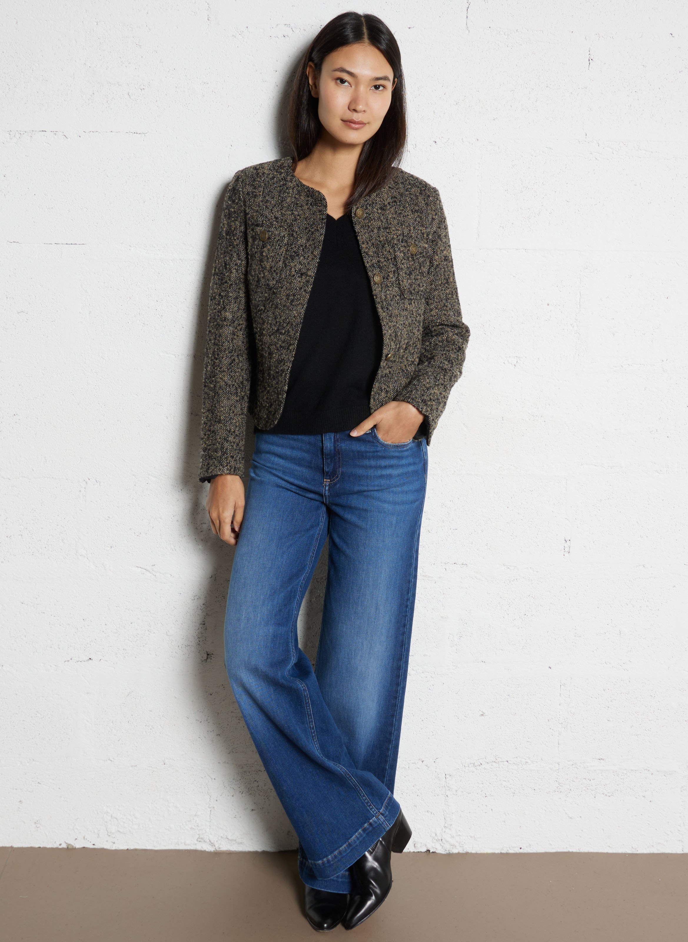 Short buttoned jacket in blended wool MAISON 123 Grey