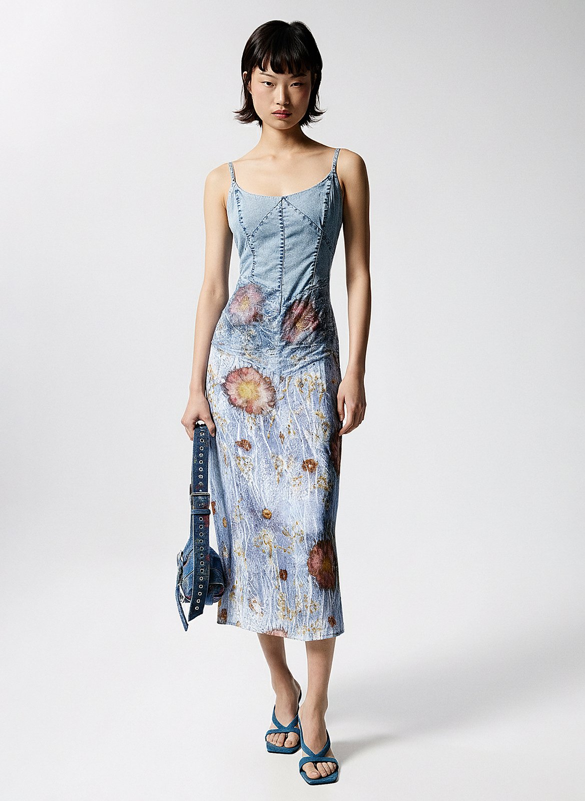 Robe à bretelles bimatière imprimée DESIGUAL Bleu