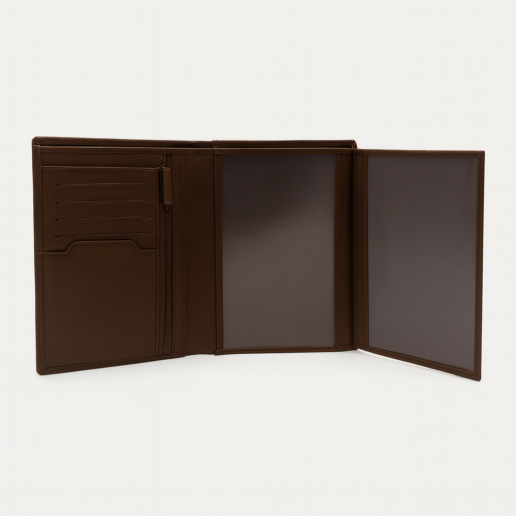 Vertical leather wallet with metal logo SERGE BLANCO Brown
