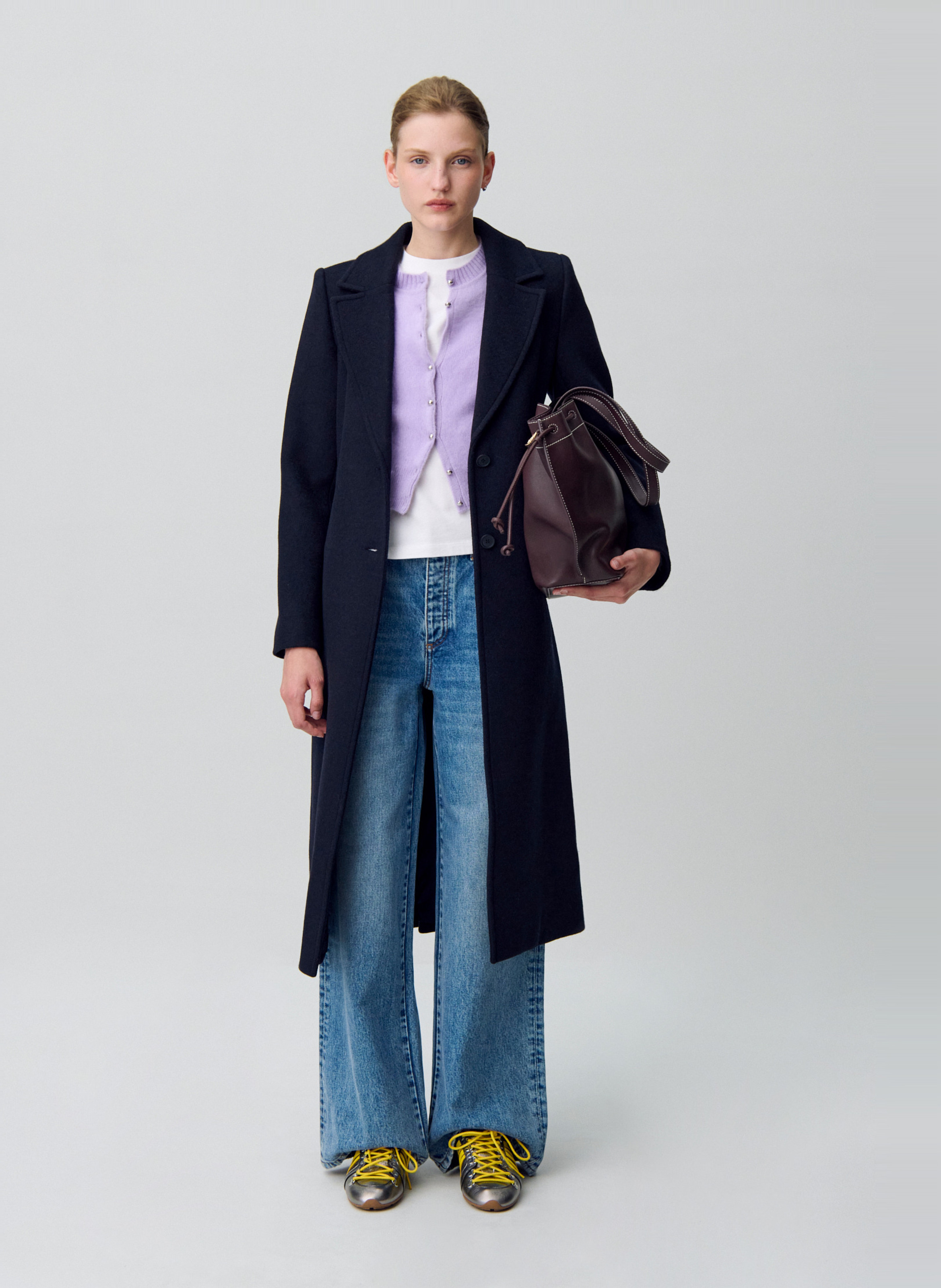 Manteau droit en laine mélangée CLAUDIE PIERLOT Bleu