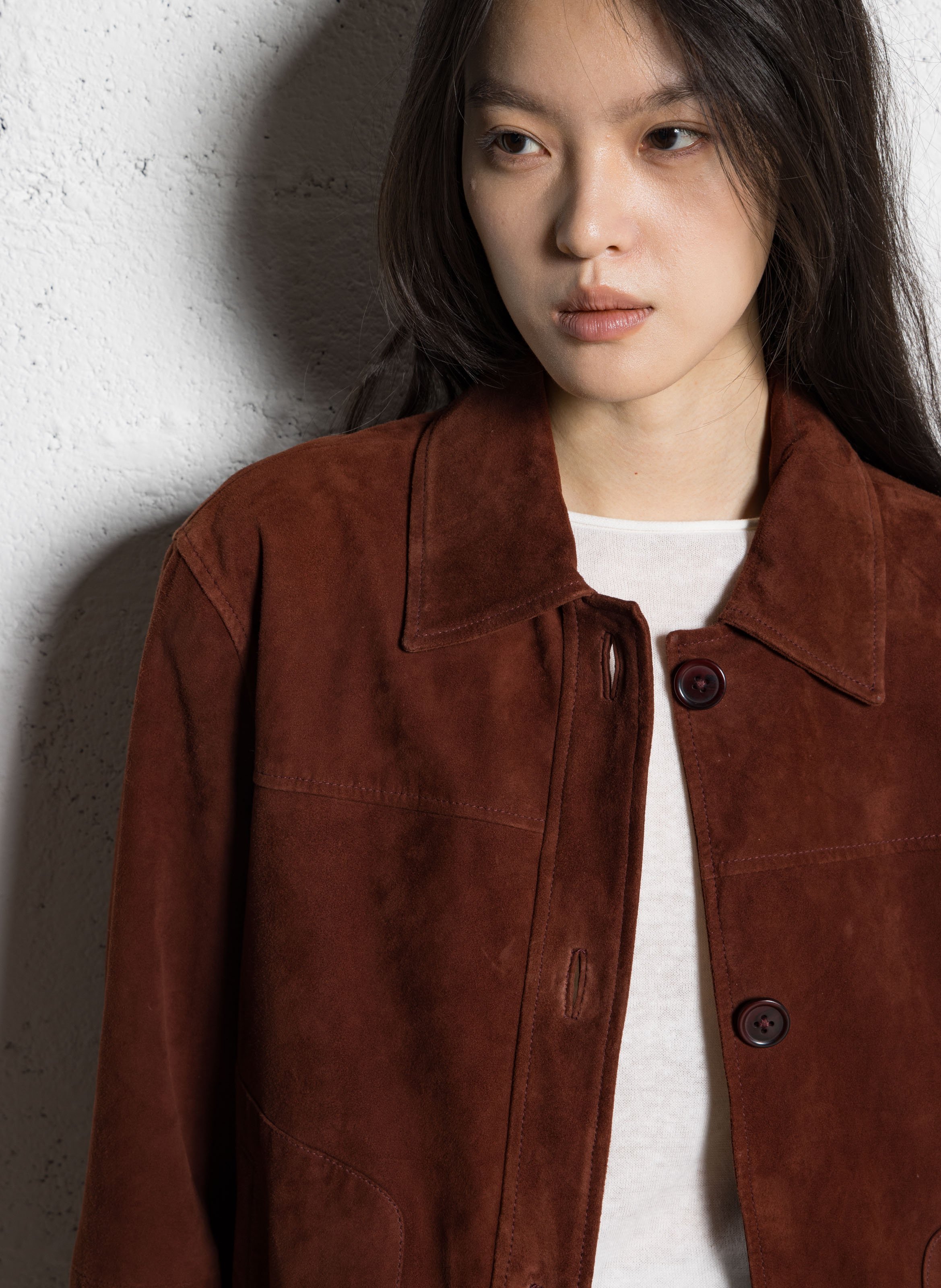 Oversized leather jacket with classic collar JC SOPHIE Brown