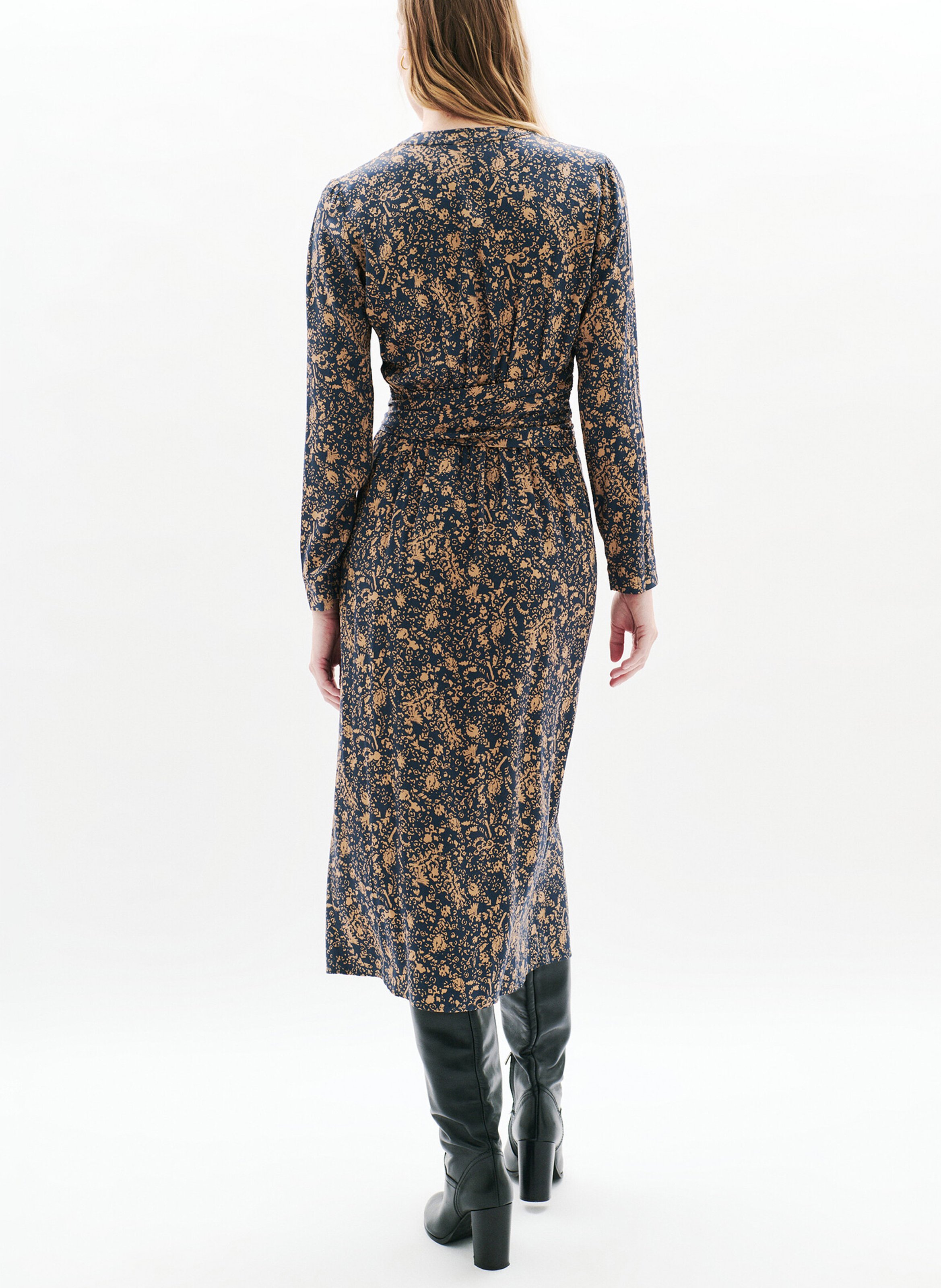 Robe midi imprimée col v CAROLL Noir