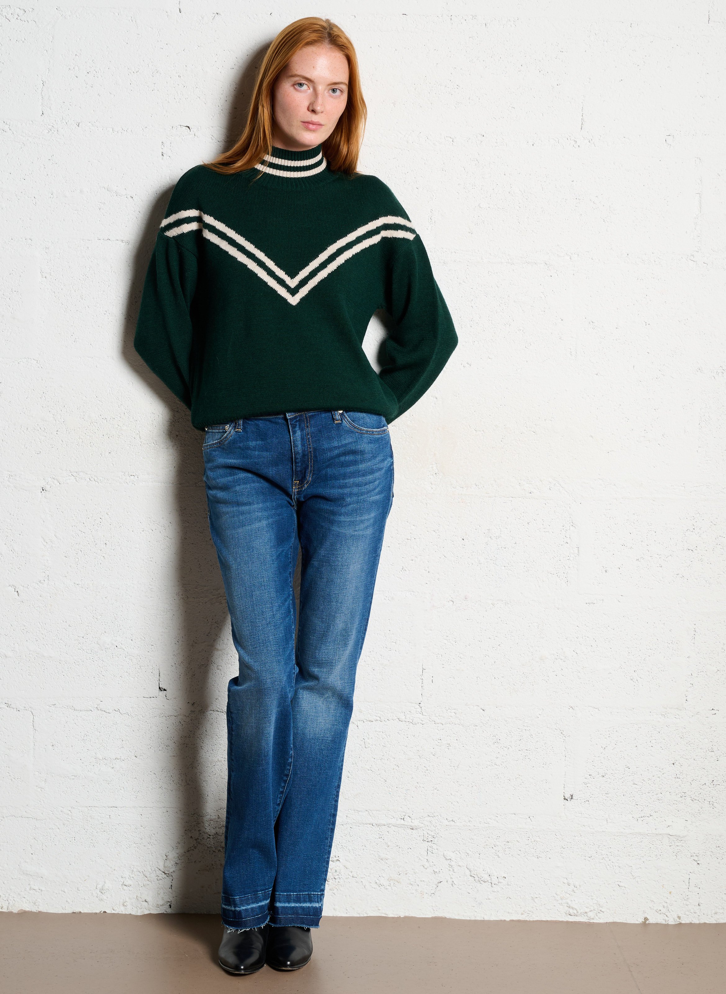 Maglione oversize con collo alto in cotone e lana I CODE Verde