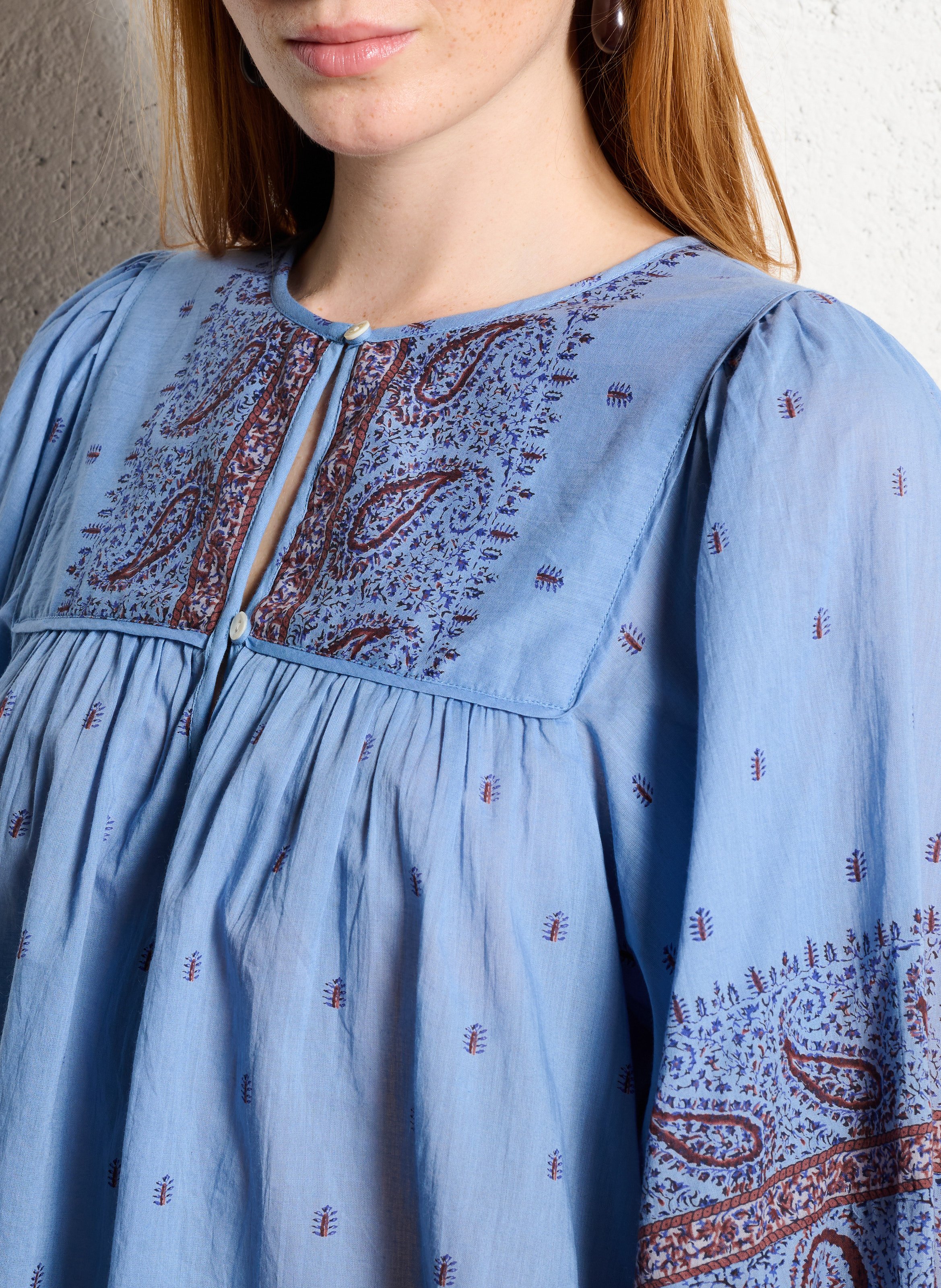 Blouse col rond en coton ANTIK BATIK Bleu