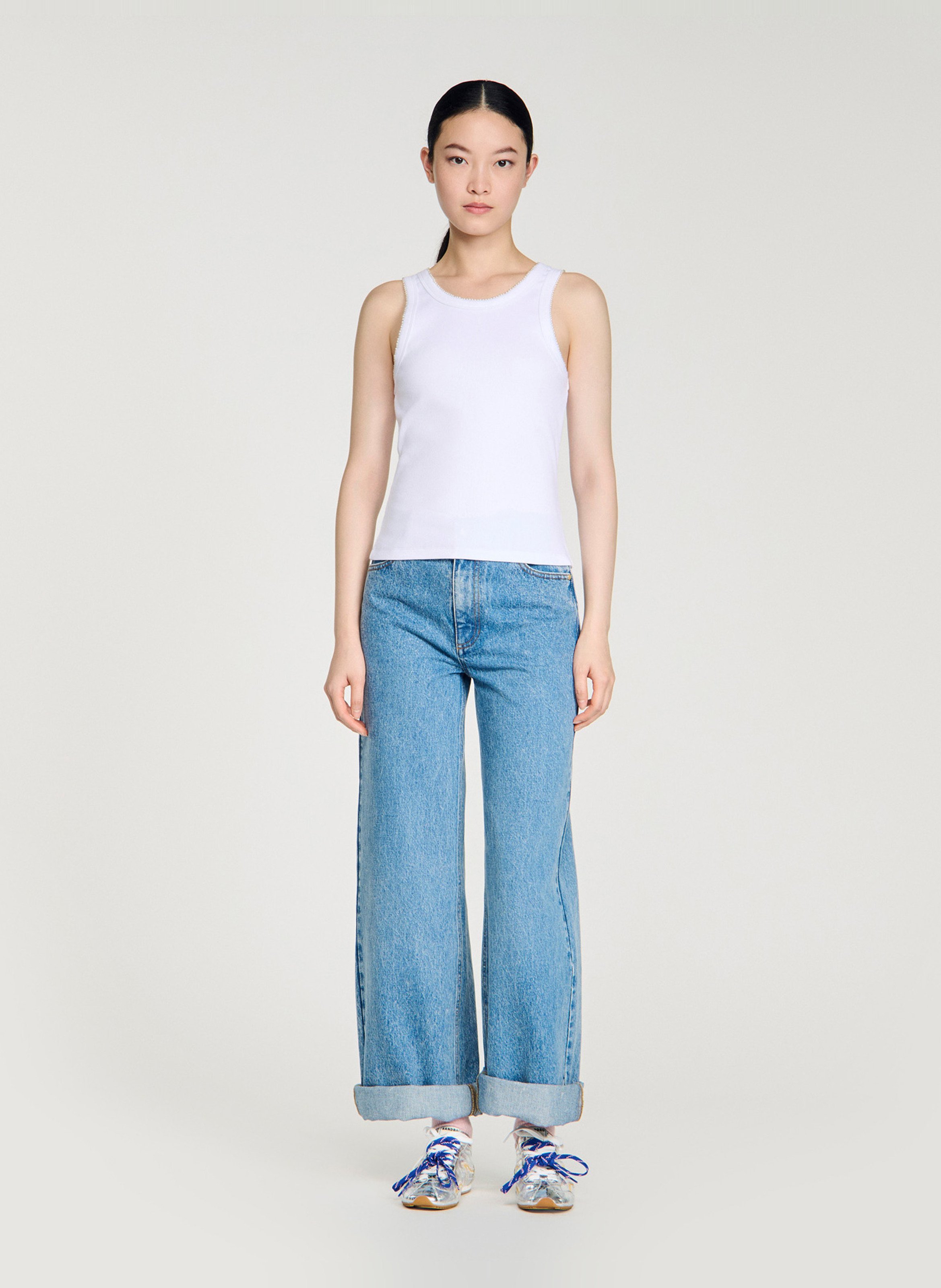 Round neck tank top in blended cotton SANDRO White