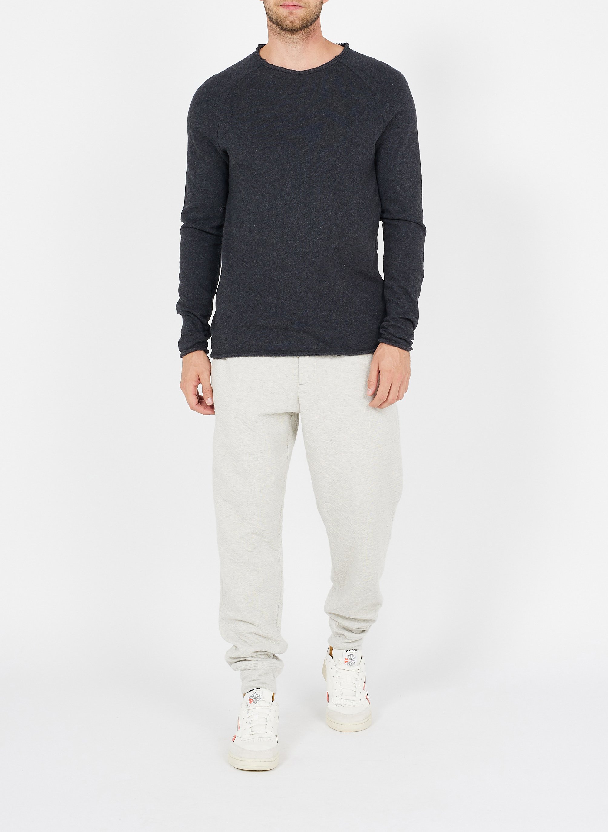 Flamed cotton round-neck T-shirt Grey