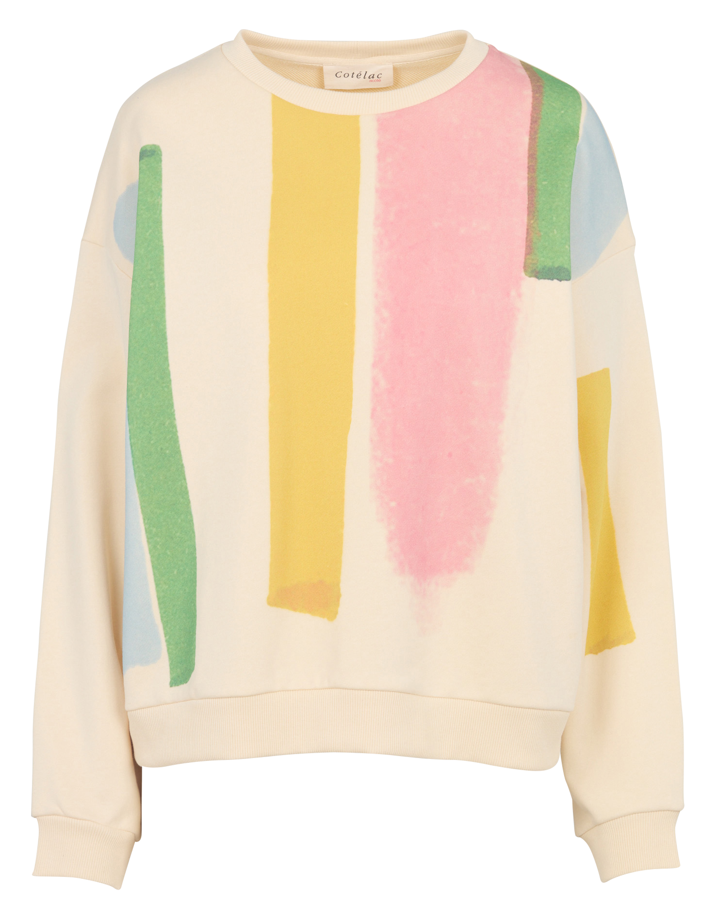 Oversized round neck sweatshirt with organic cotton print. ACOTE White