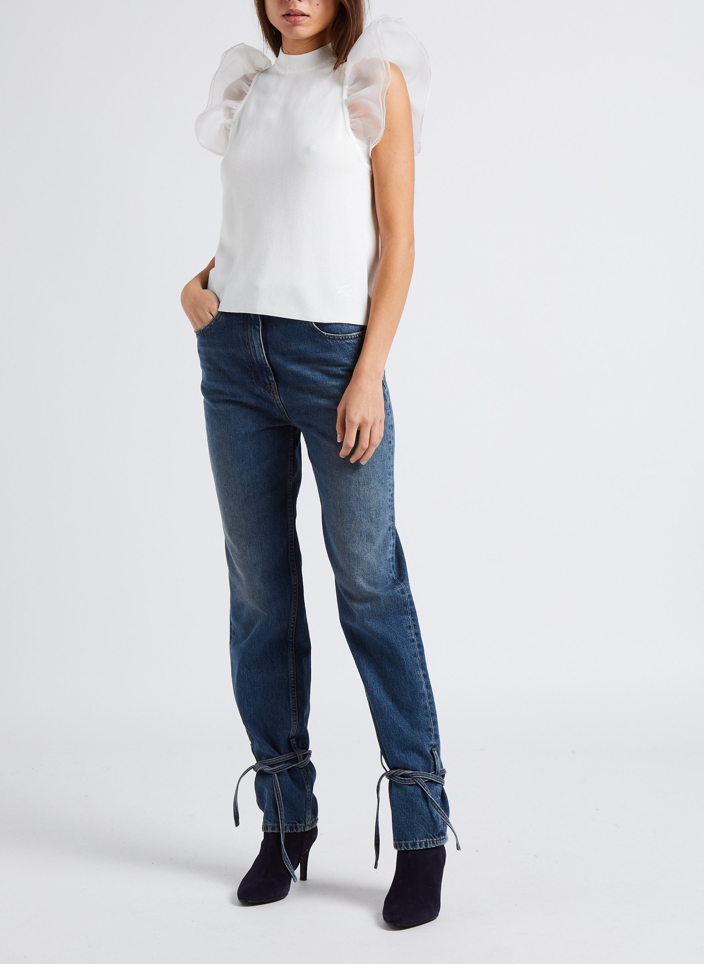 Gerade geschnittenes Top mit Stehkragen KARL LAGERFELD Weiss