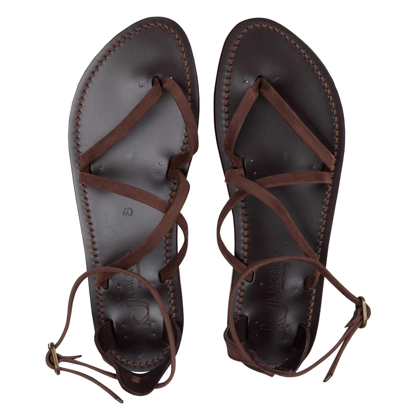 Avarca Berlin - Flache Ledersandalen mit Samt K JACQUES Braun