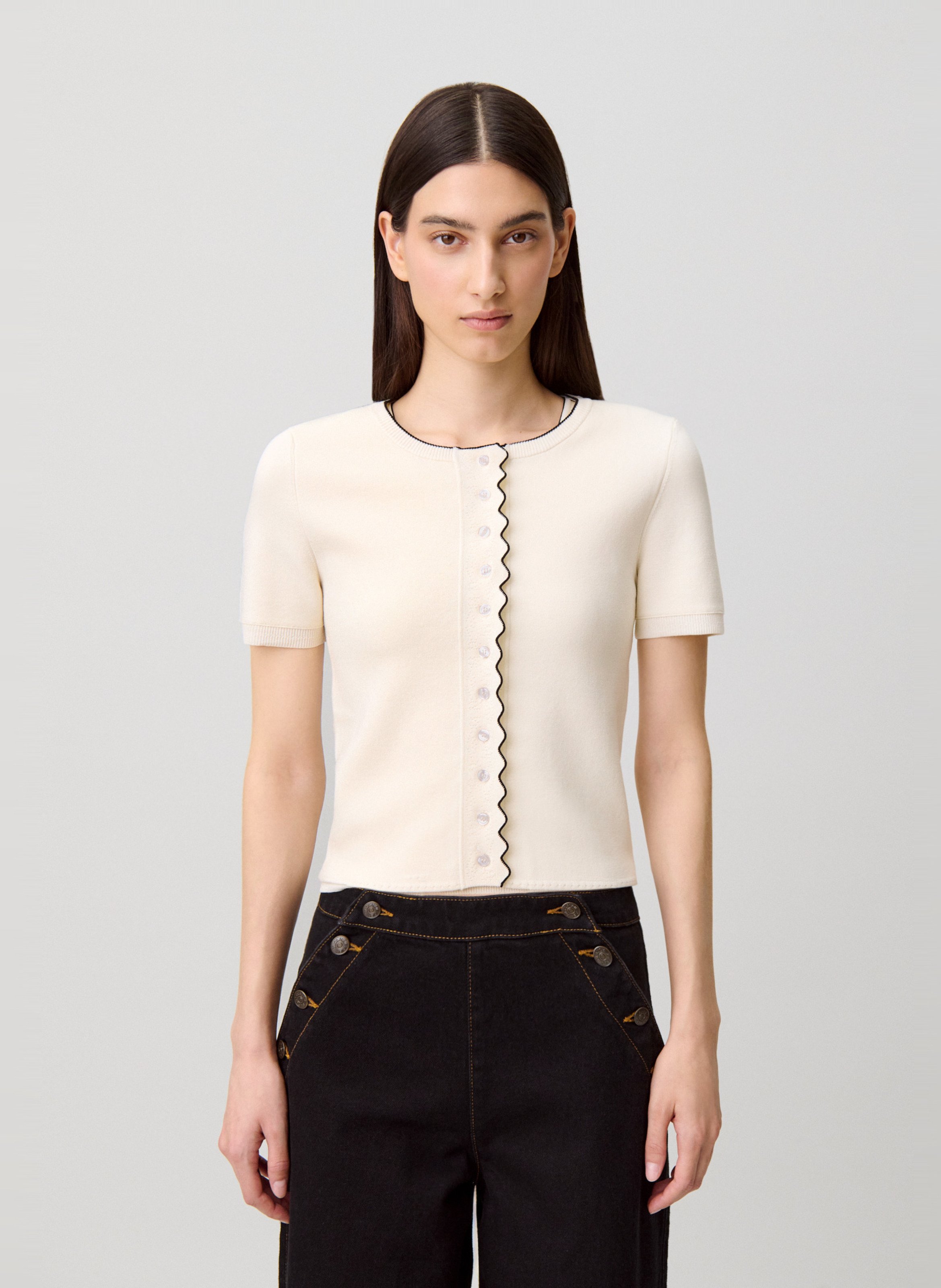 Gilet droit col rond en maille CLAUDIE PIERLOT Beige