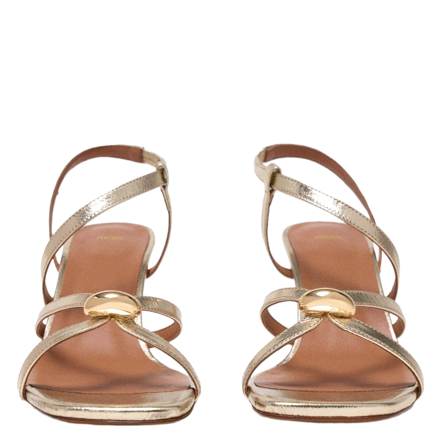 Glanzende, leren sandalen met hak MAJE Goudkleurig