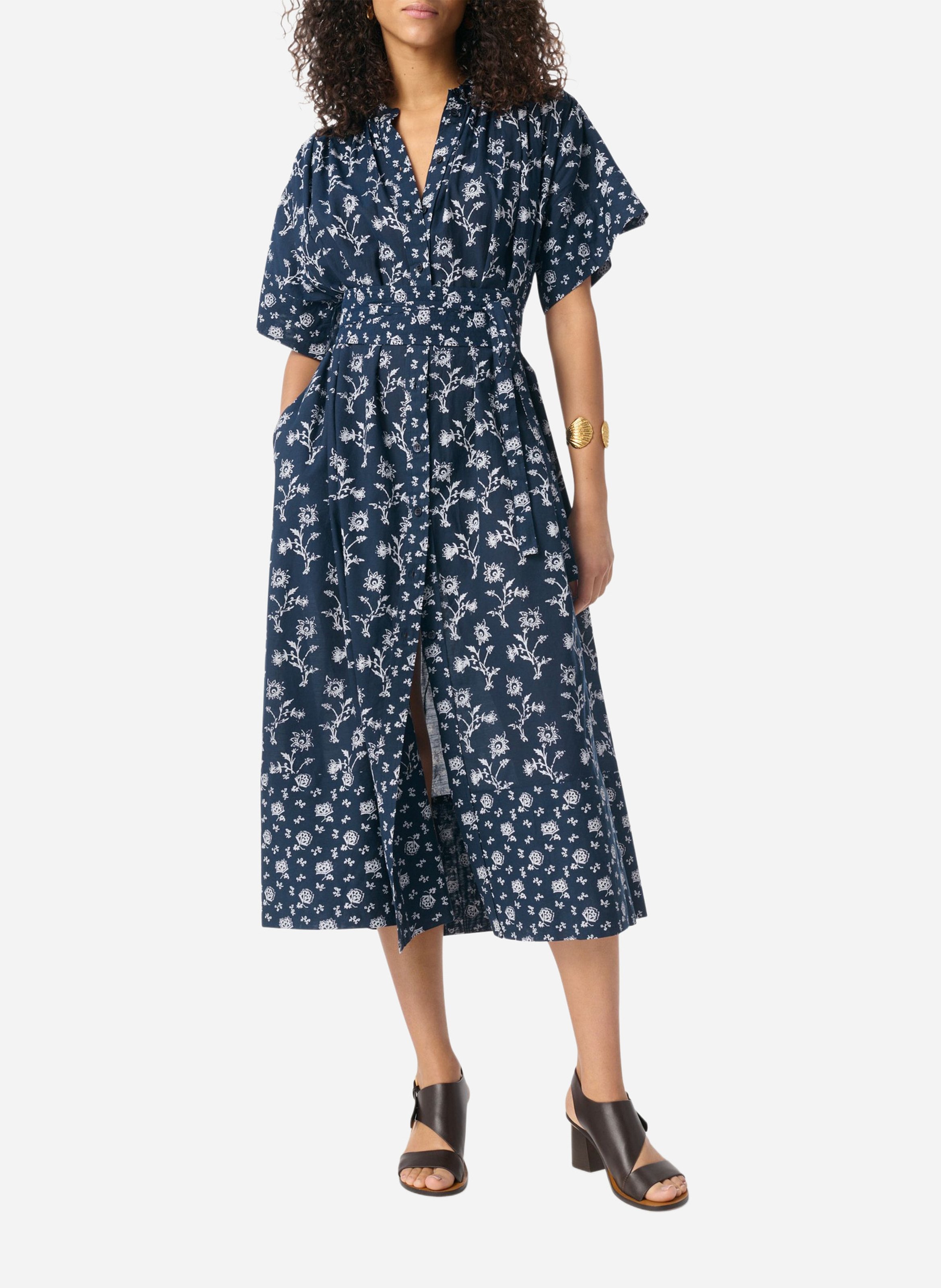 Flowy midi dress with printed cotton VANESSA BRUNO Black