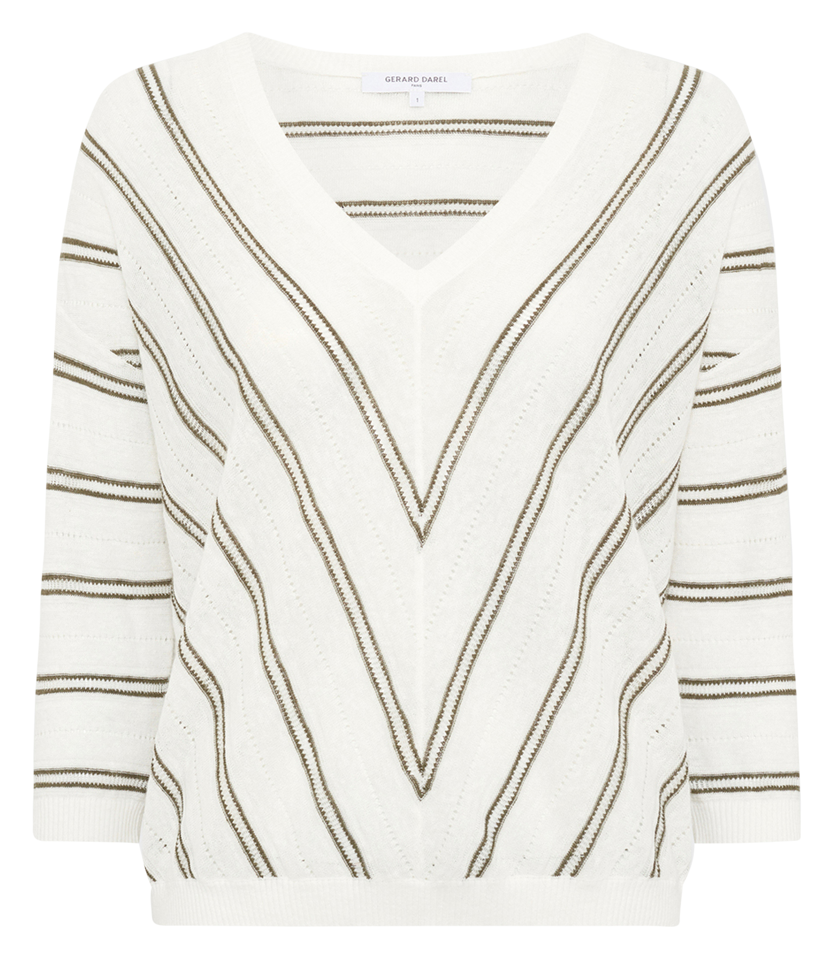 Straight V-neck sweater in striped cotton and linen GERARD DAREL Khaki