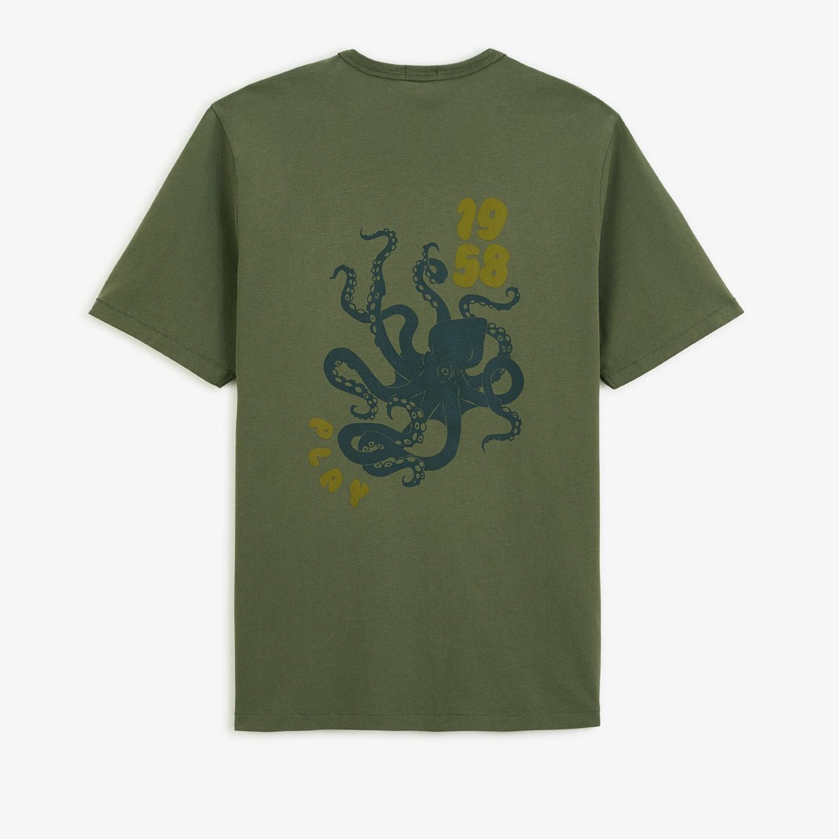 Round neck cotton t-shirt with octopus print on the back SERGE BLANCO Green