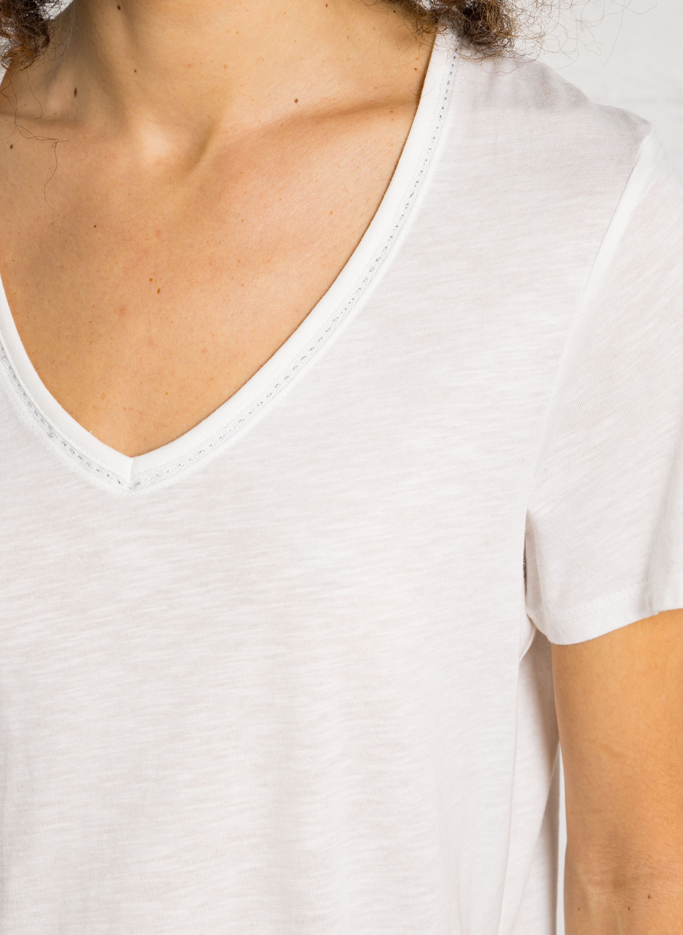 T-shirt oversize col V en coton mélangé SUD EXPRESS Beige