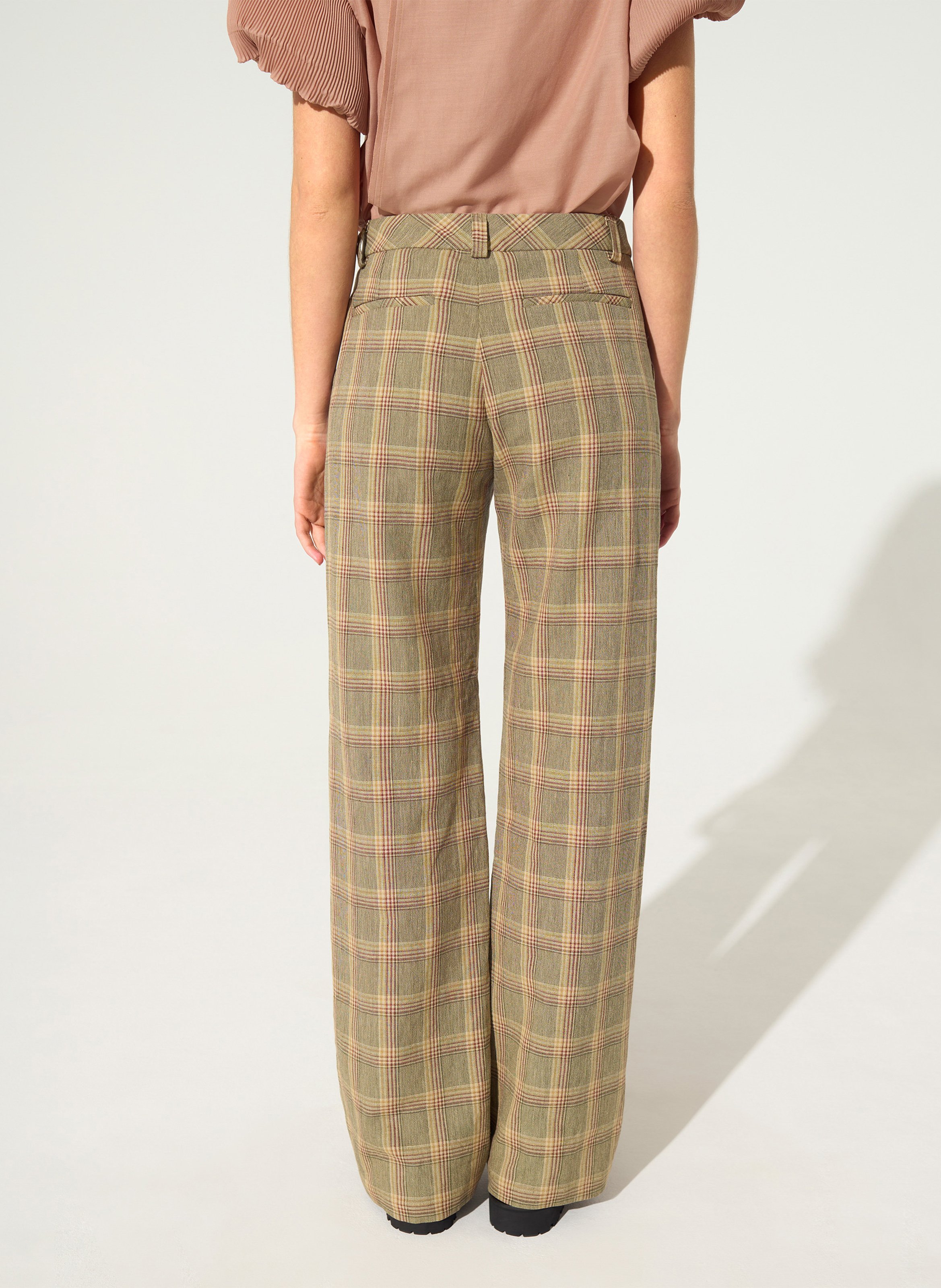 Pantalon droit à carreaux en lin mélangé COTELAC Vert