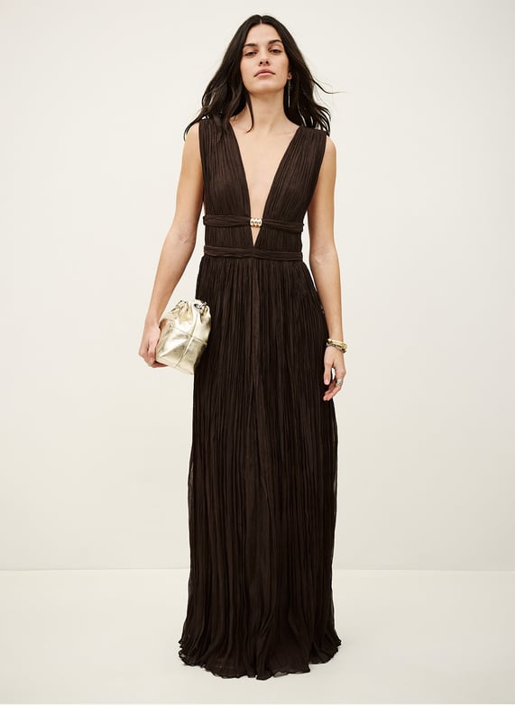 Sleeveless solid color pleated maxi dress - T0 Sleeveless solid color pleated maxi dress - T0