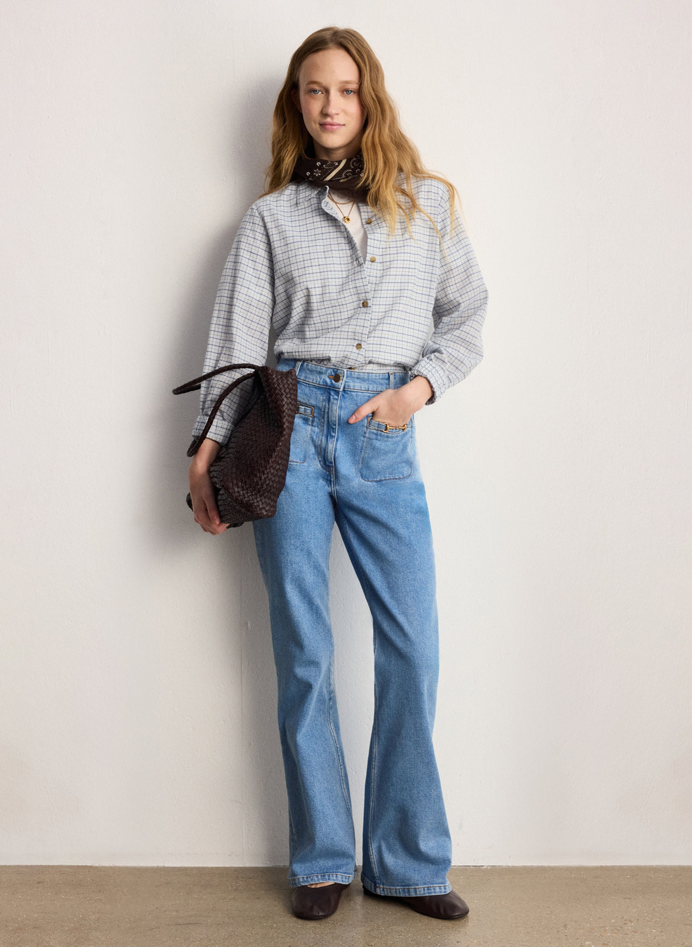 Jean flare en coton mélangé PABLO Bleu