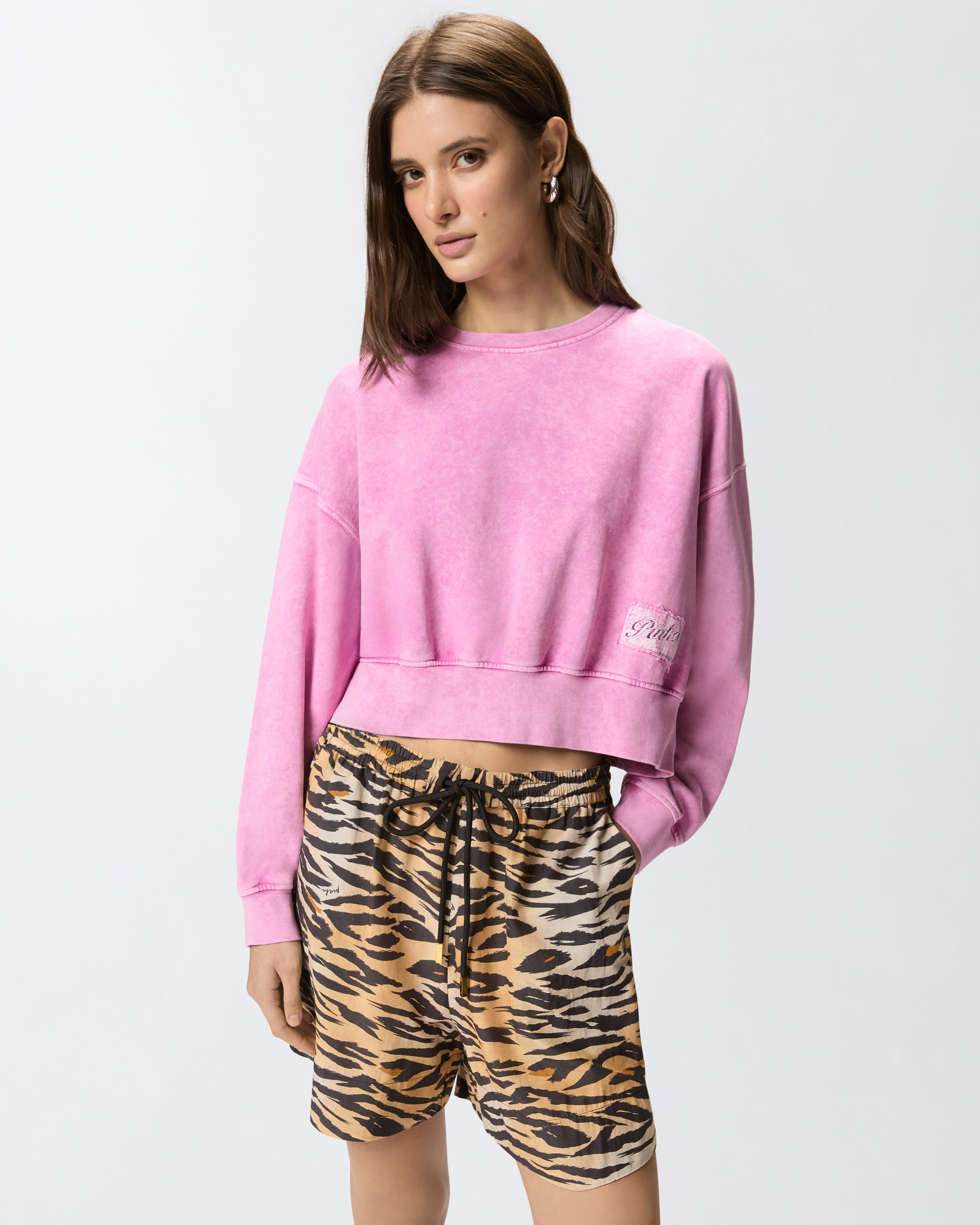 Cropped sweatshirt with logo label PINKO Pink