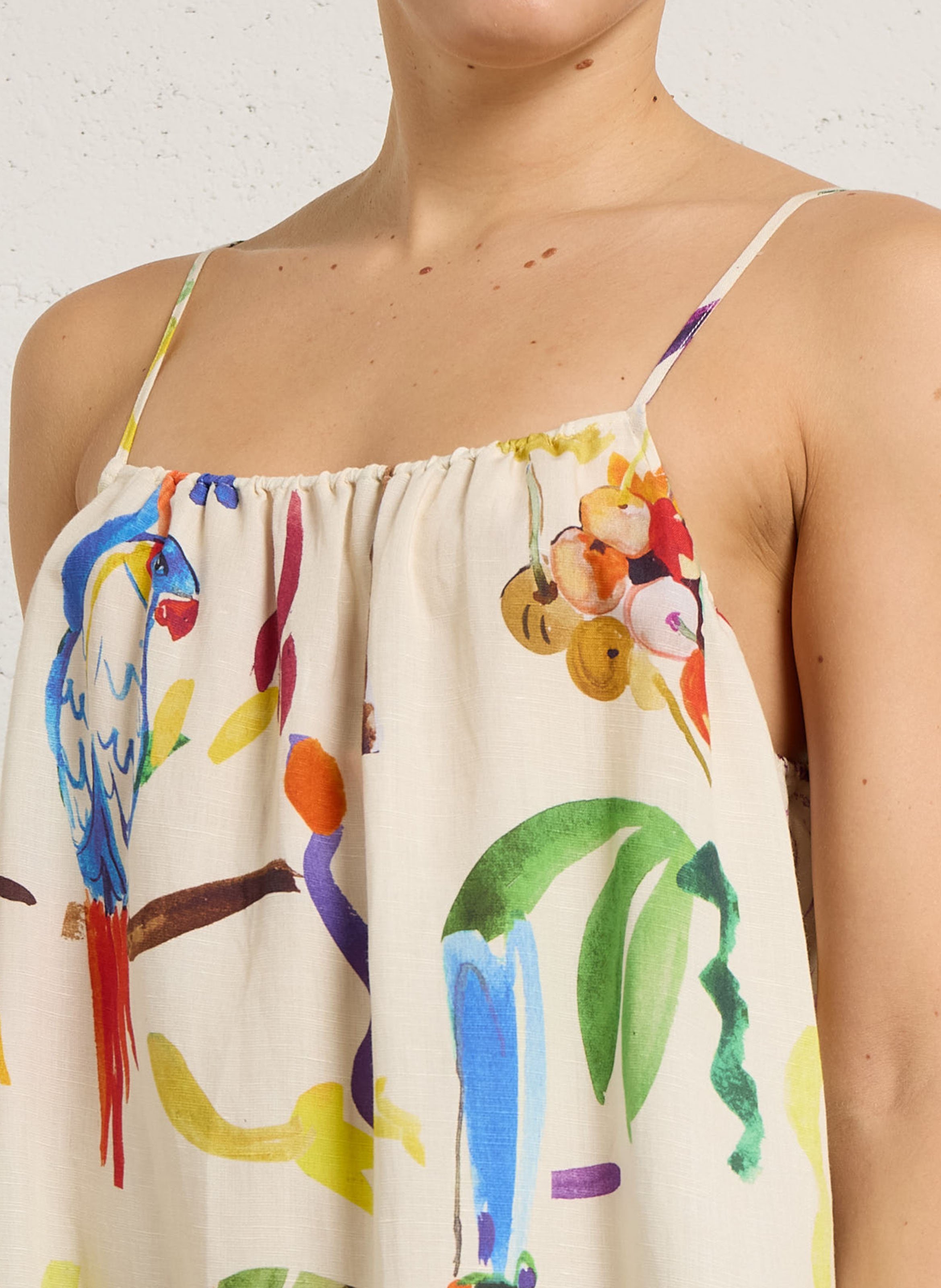 Lange jurk van gemengd linnen met print G.KERO Beige