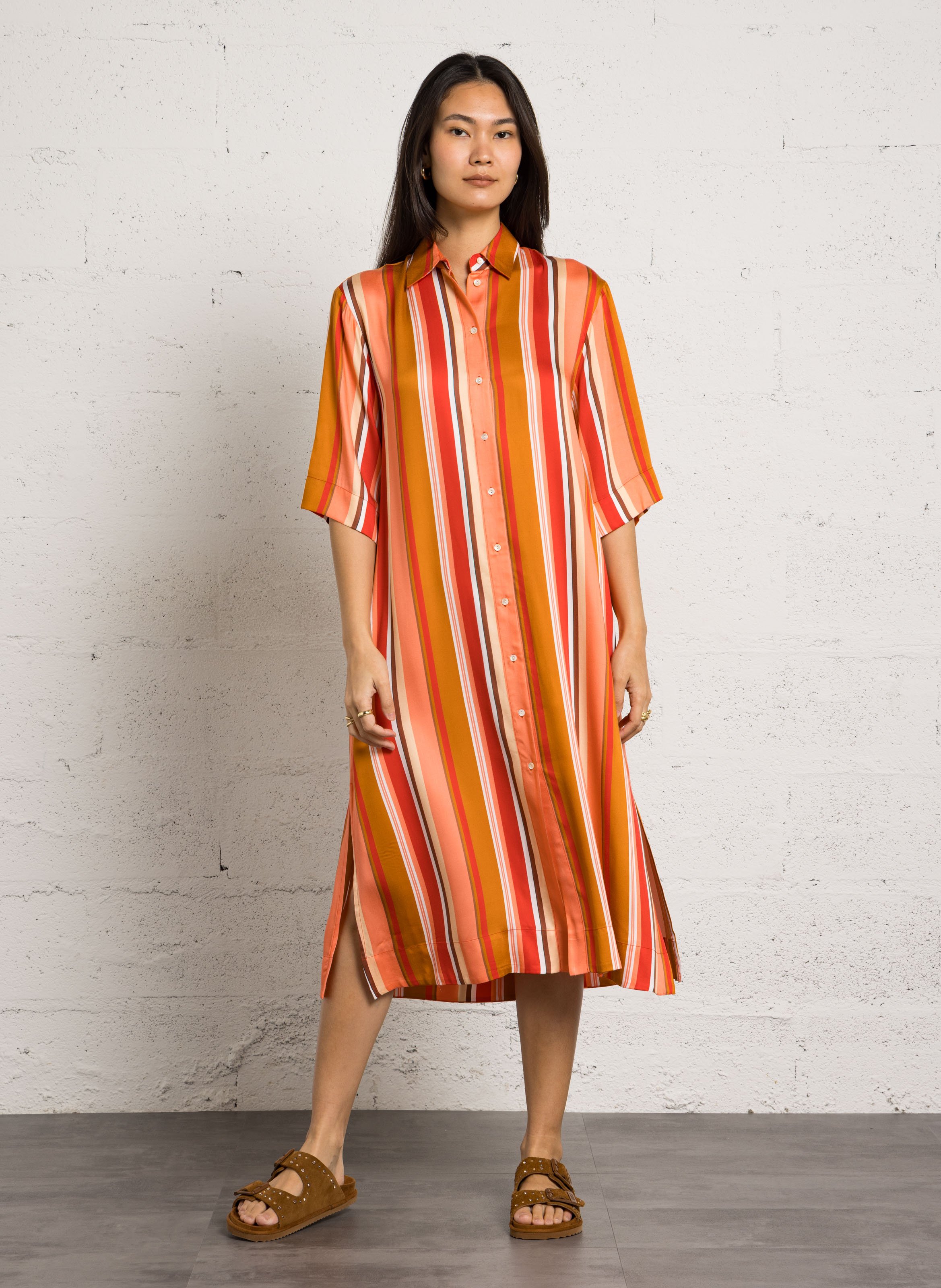 Lang und weit geschnittenes Streifen-Kleid BELLA JONES Rot