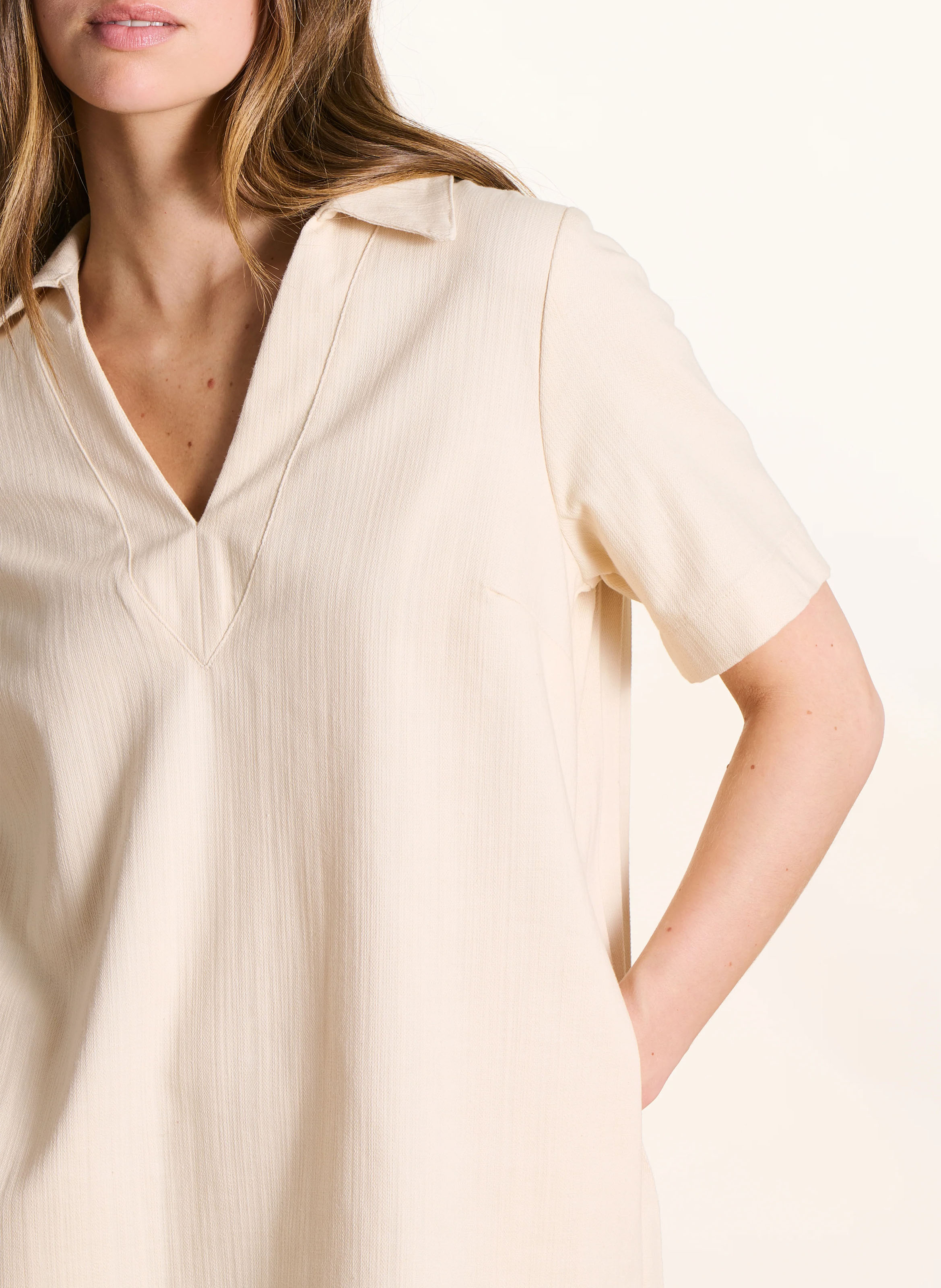 A-line short denim dress White