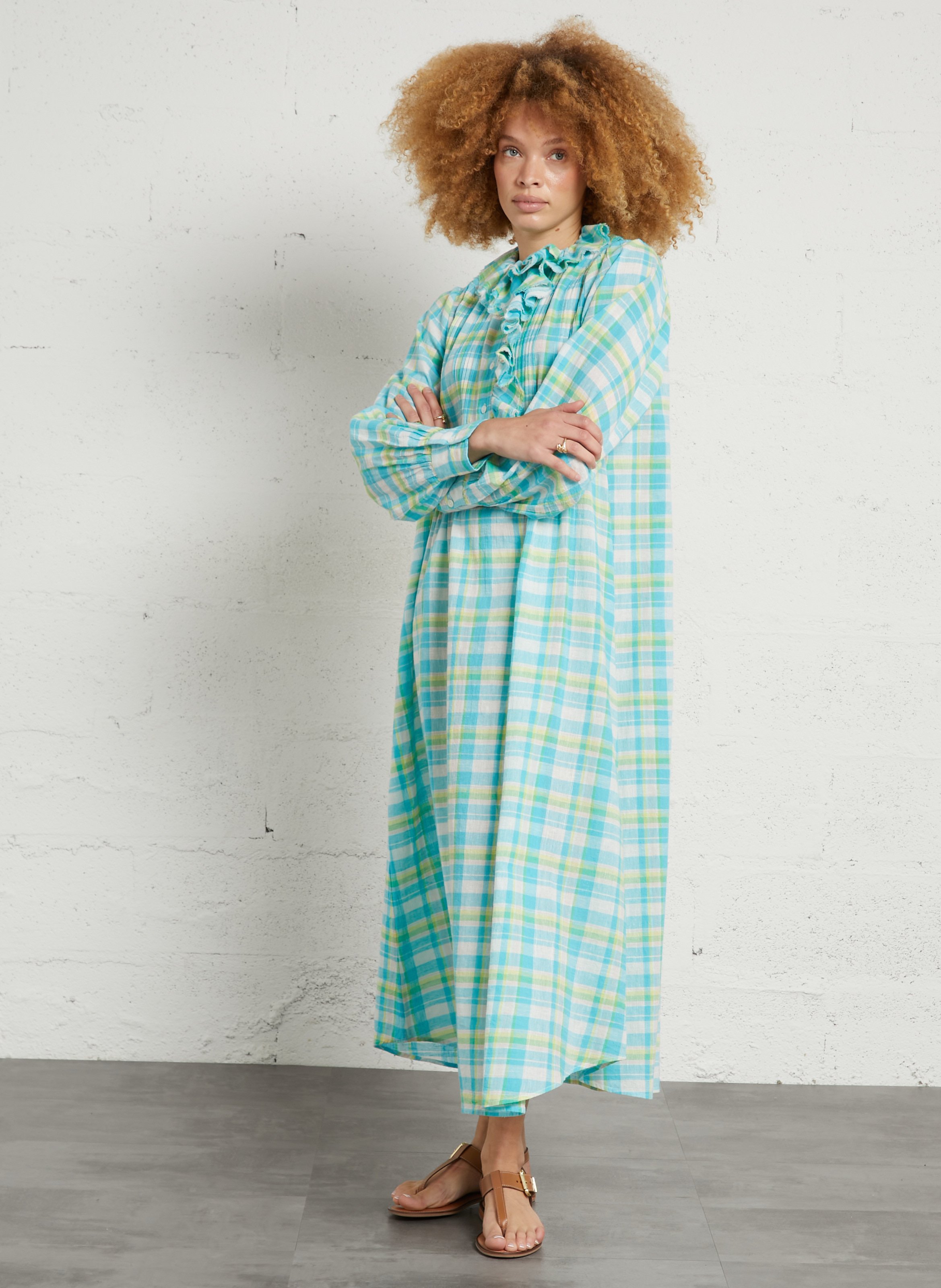 Langes Kleid aus Baumwoll-Mix mit Rundhalsausschnitt LAURENCE BRAS Blau
