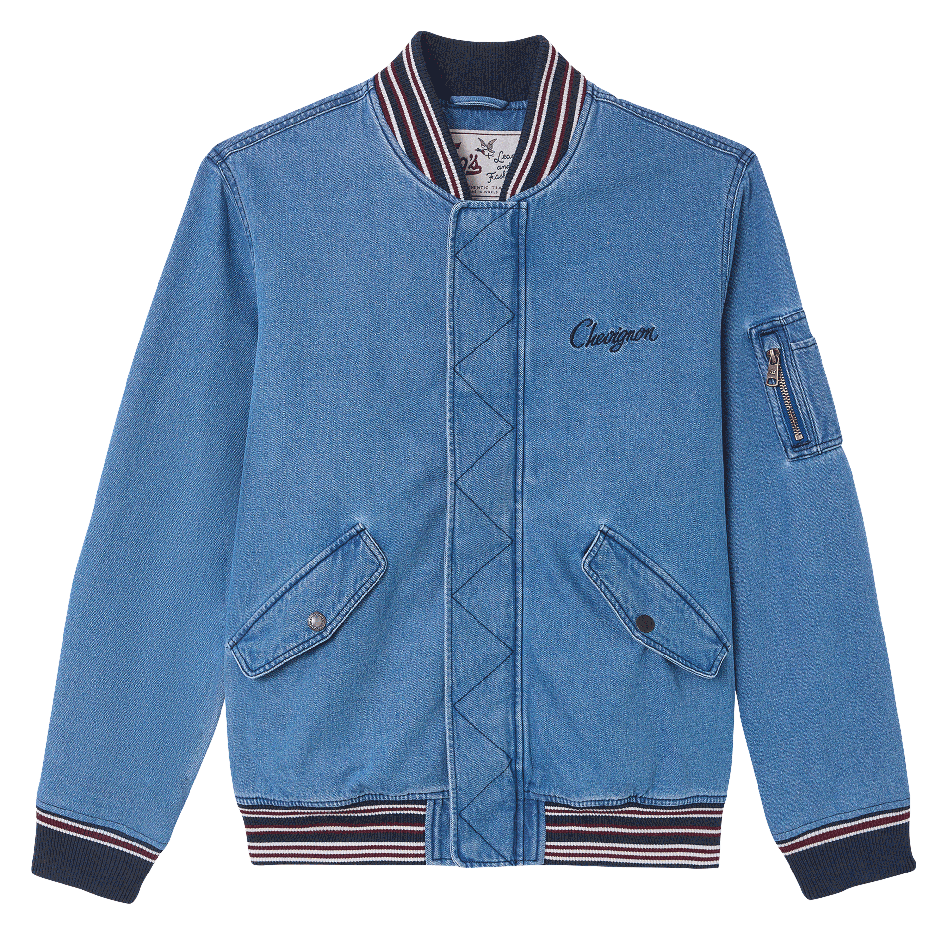Veste col teddy en denim de coton CHEVIGNON Bleu