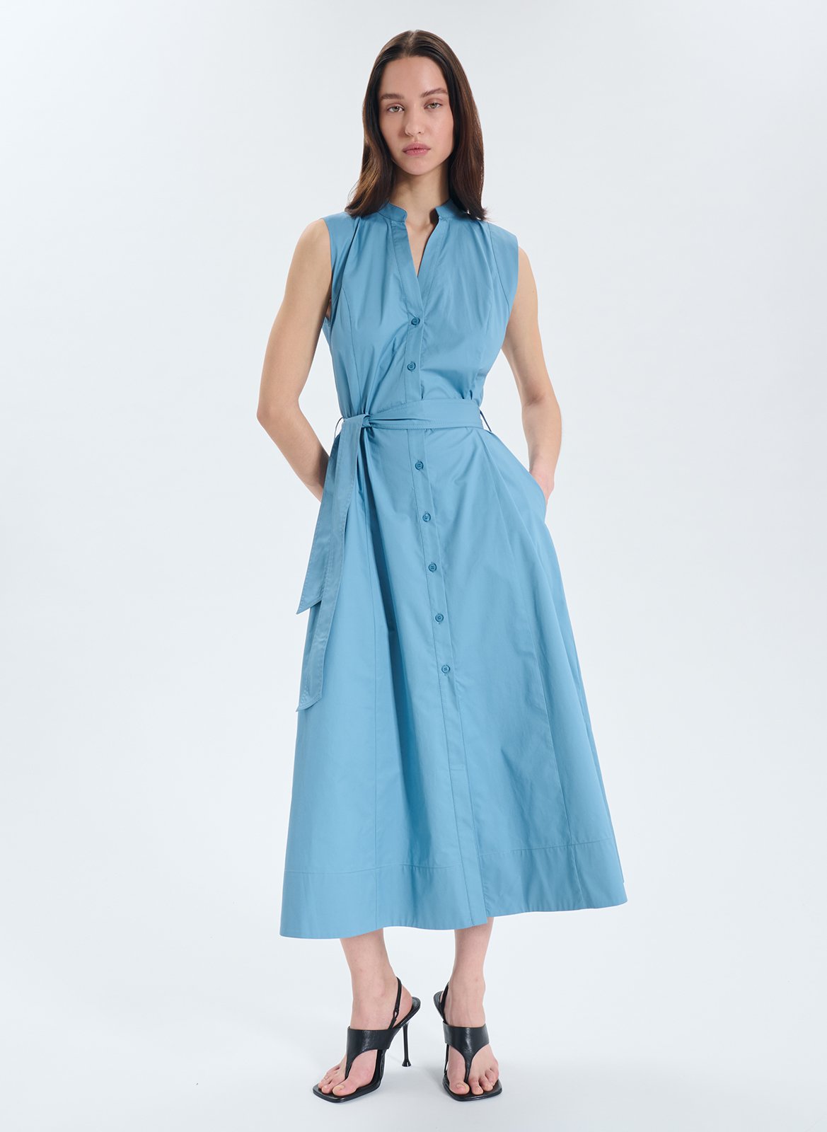 Long cotton V-neck dress ZAPA Blue