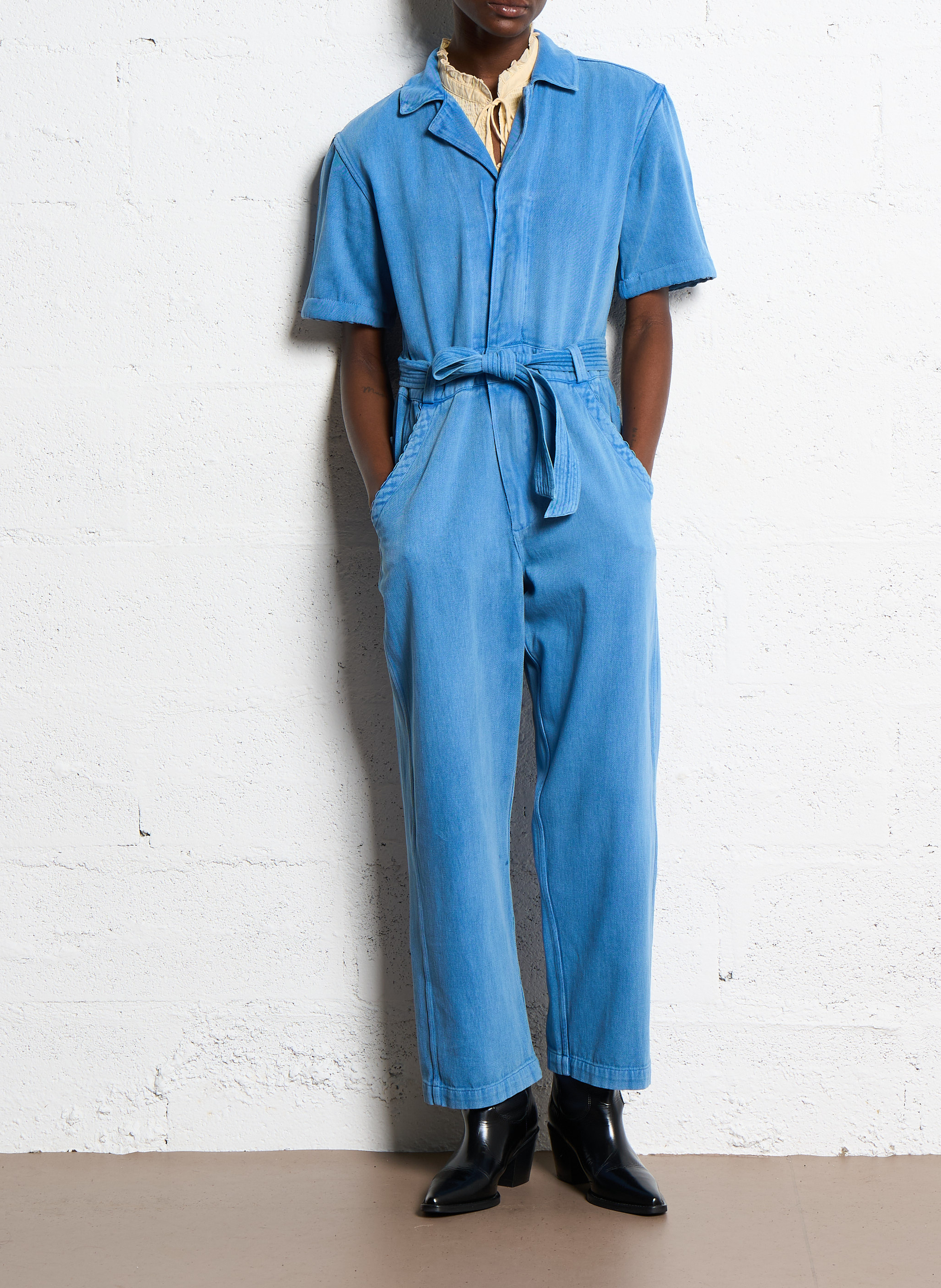 Denim jumpsuit with tailored collar LOUISE MISHA Blue