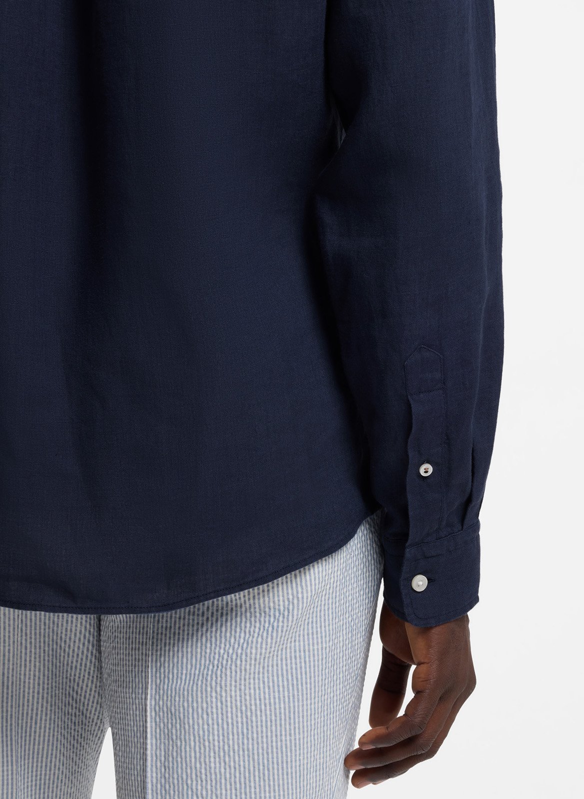 Classic-neck linen shirt BOSS Blue