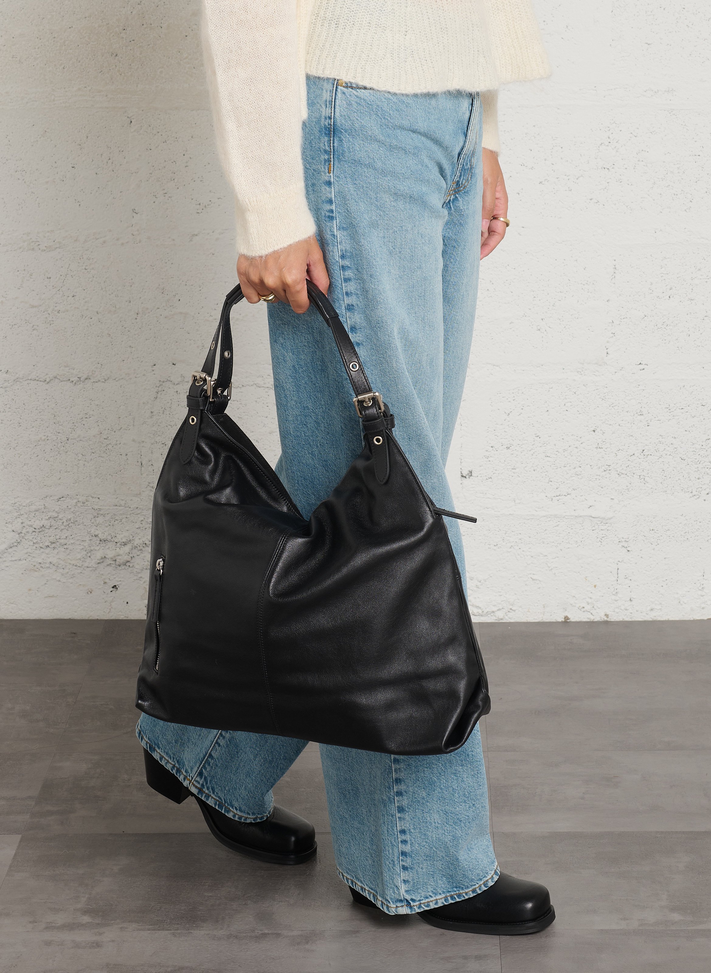 Sac porté épaule en cuir NAT & NIN Noir