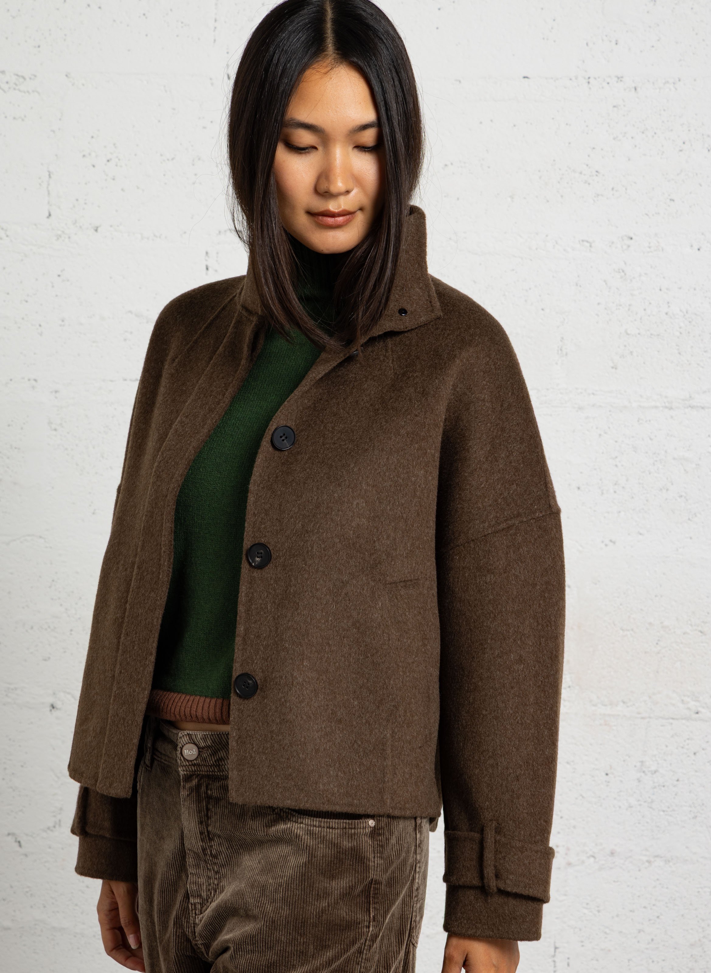 Manteau ample court en laine mélangée HARTFORD Marron