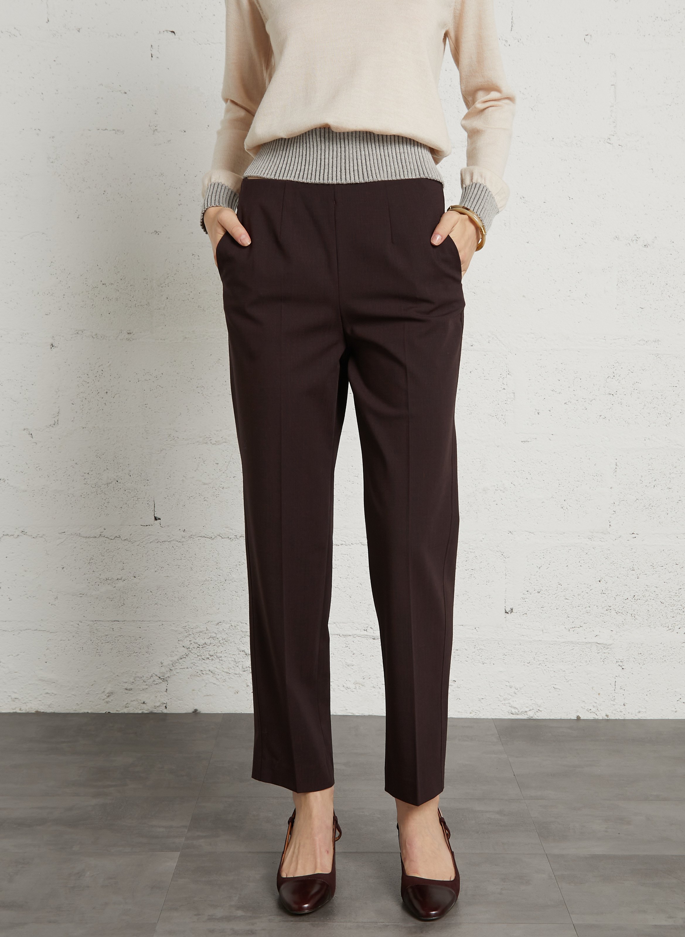 Pantalon slim en laine mélangée MOMONI Marron