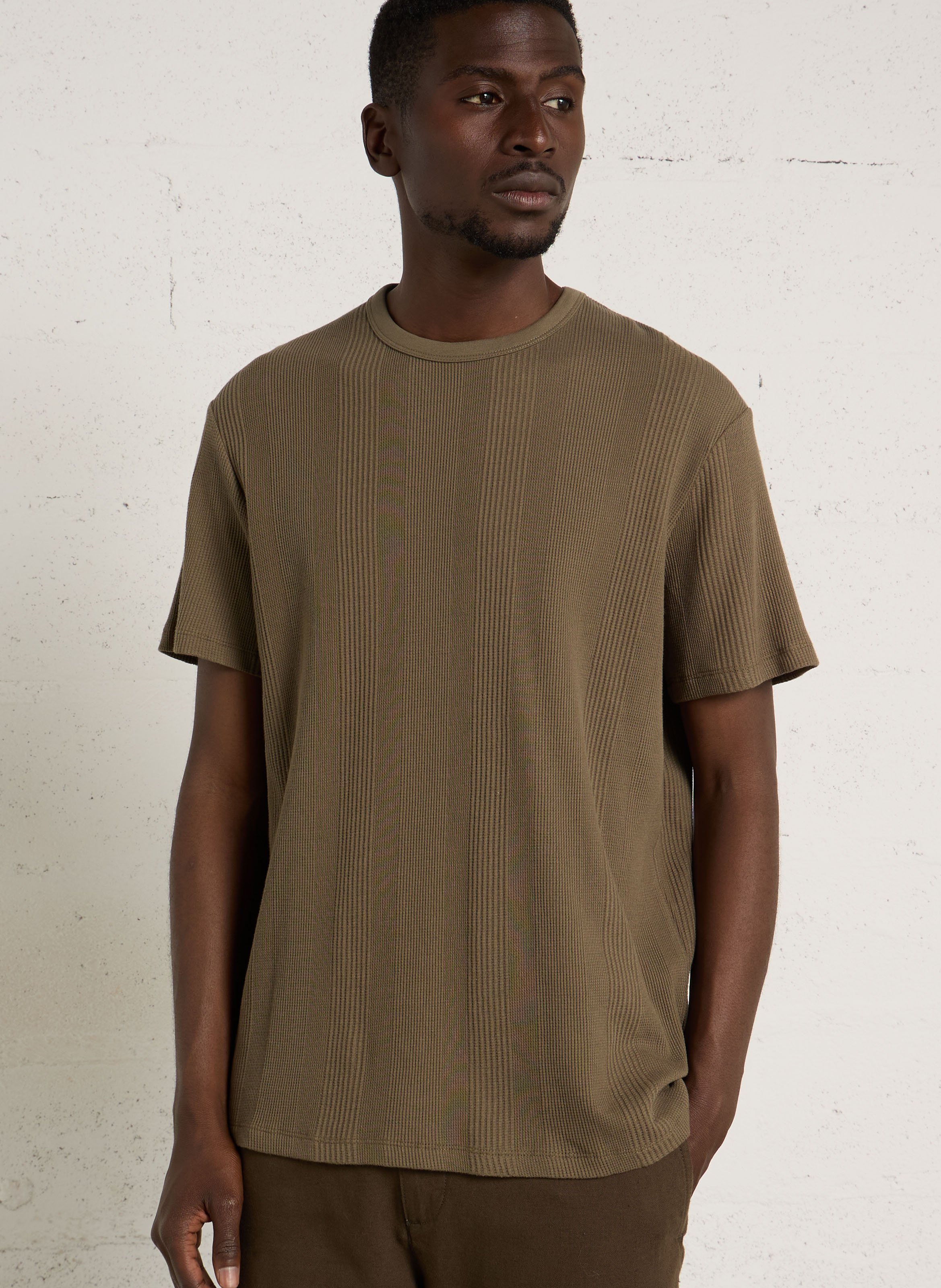 Geripptes, einfarbiges T-Shirt IKKS Khaki