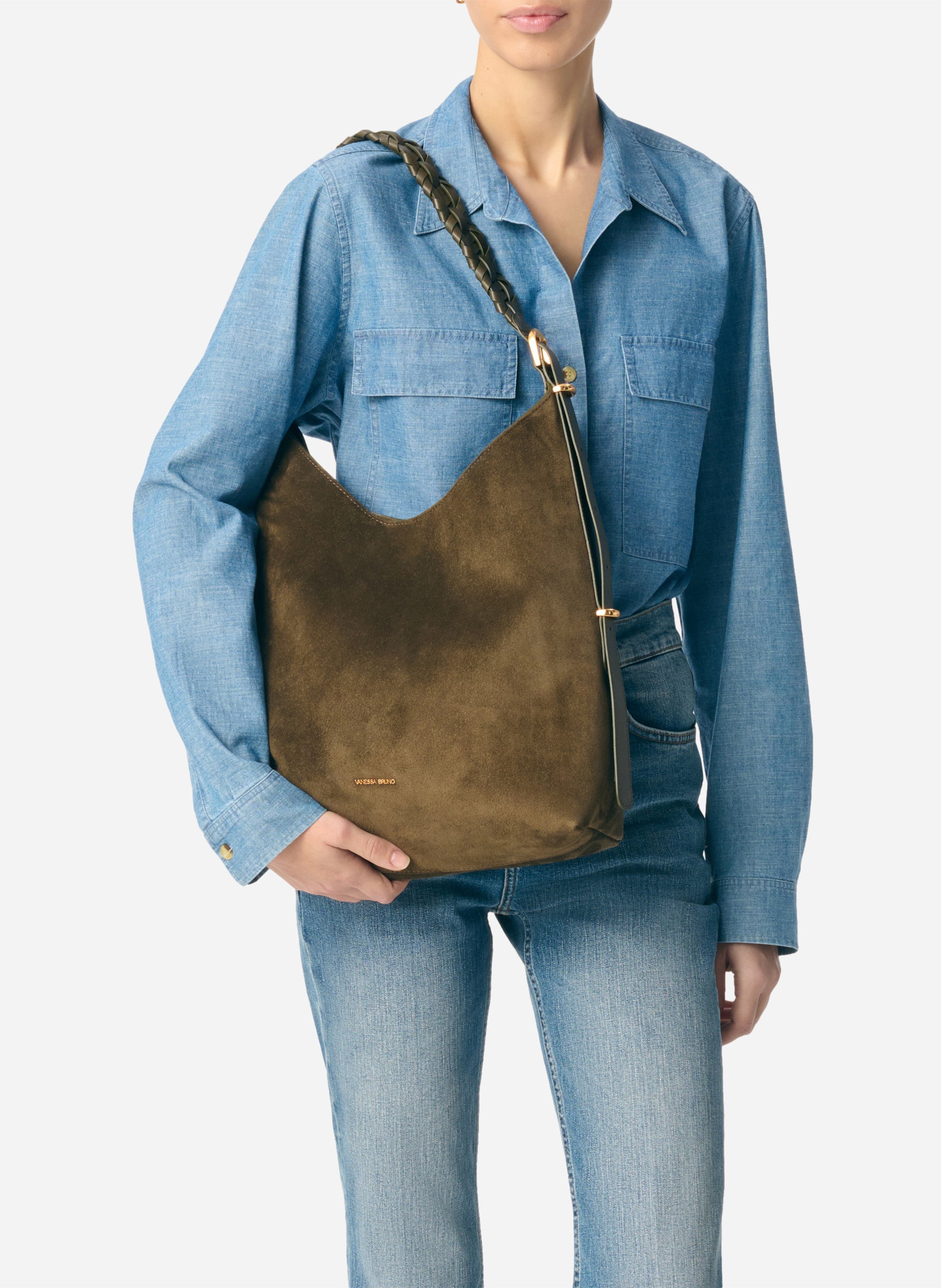 Leather clutch bag VANESSA BRUNO Khaki