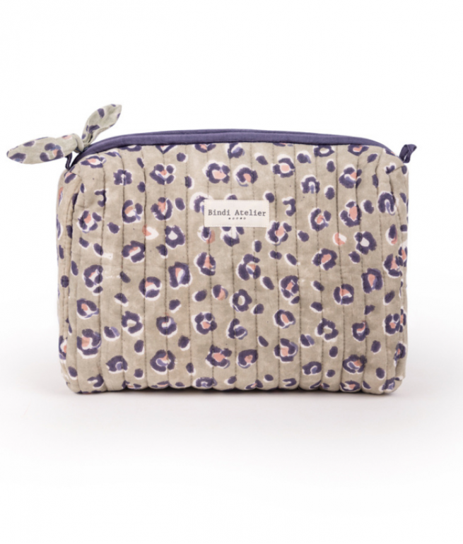 Cotton leopard toiletry bag BINDI ATELIER Green