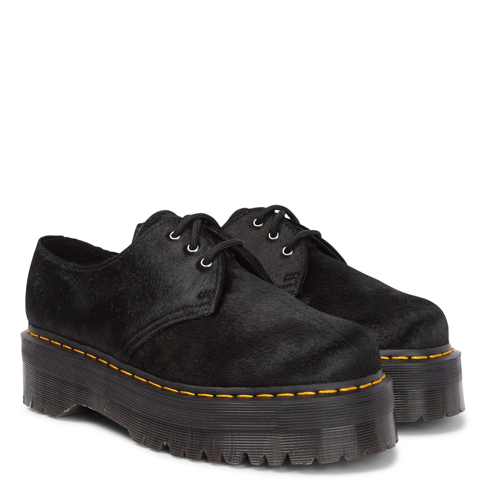 Fuzzy leather platform Derby shoes DR. MARTENS Black